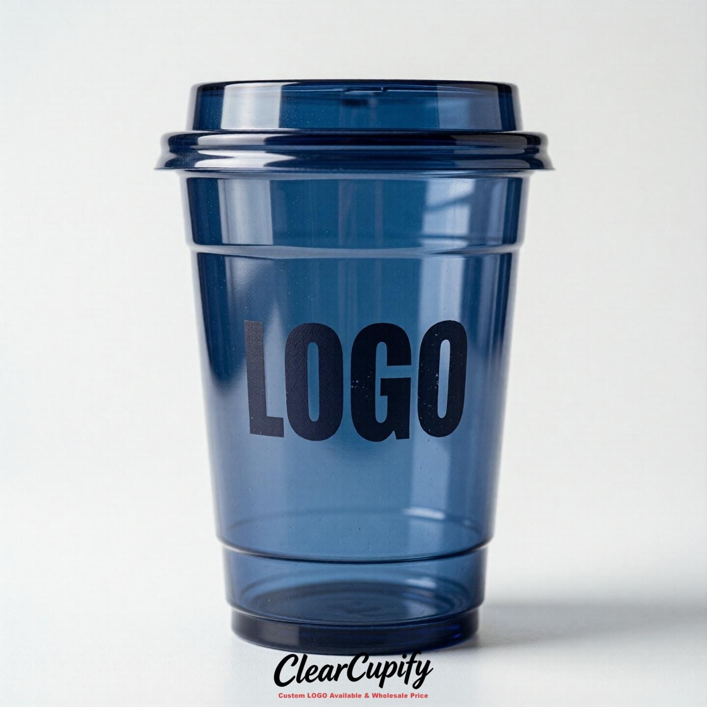 Prussian Blue Clear Plastic Cups with Custom Logo 12oz / 16oz / 20oz / 24oz / 32oz