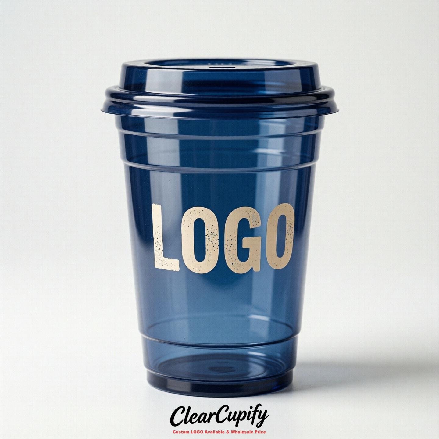 Prussian Blue Clear Plastic Cups with Custom Logo 12oz / 16oz / 20oz / 24oz / 32oz