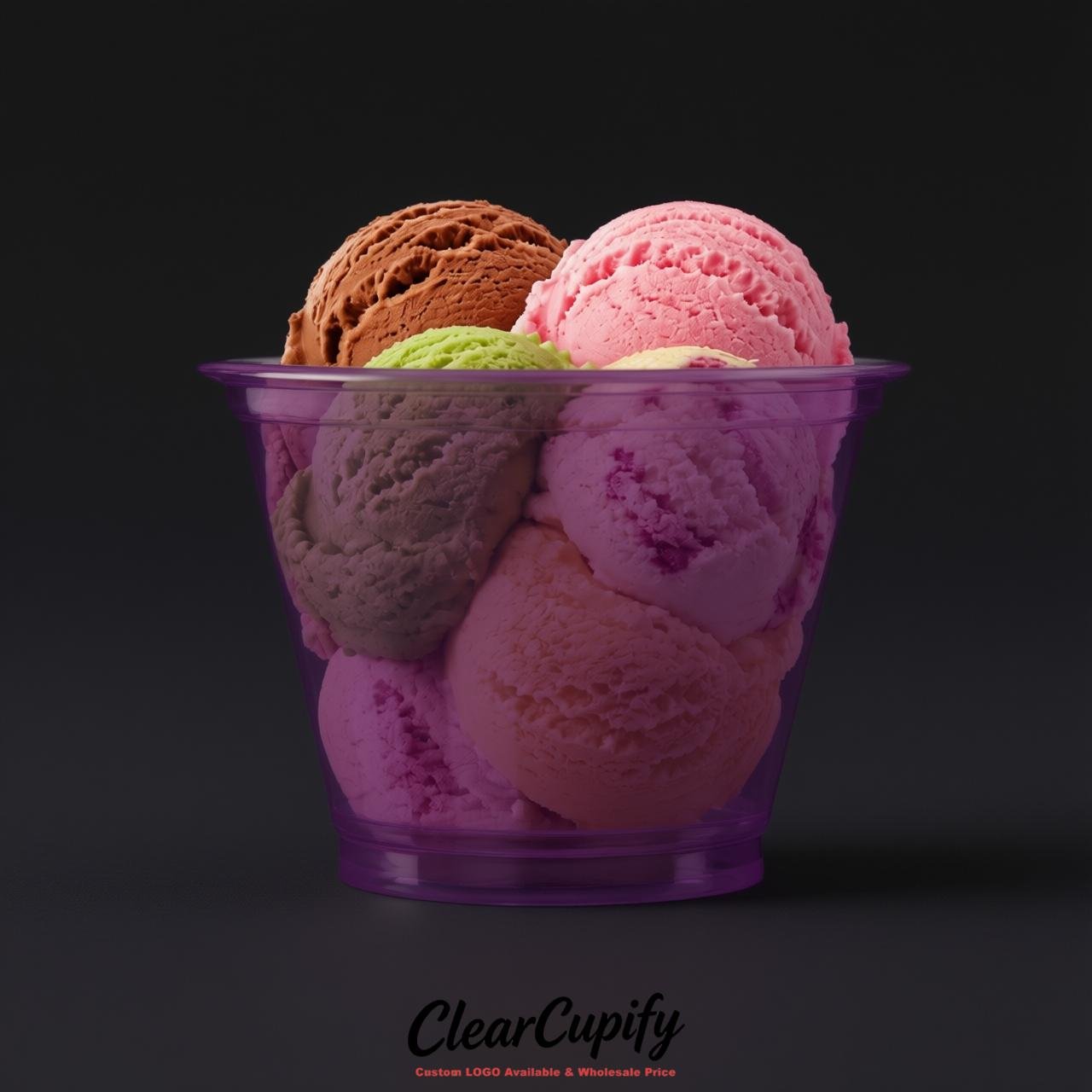 Purple Clear Plastic Ice Cream Cups Wholesale with Custom Logo