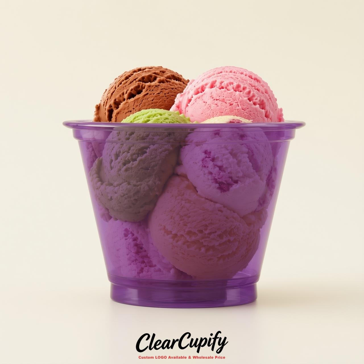 Purple Clear Plastic Ice Cream Cups Wholesale with Custom Logo