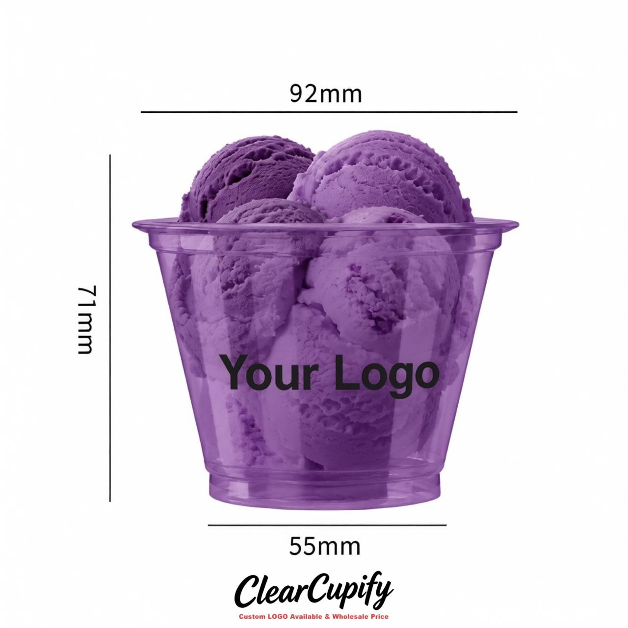Purple Clear Plastic Ice Cream Cups Wholesale with Custom Logo