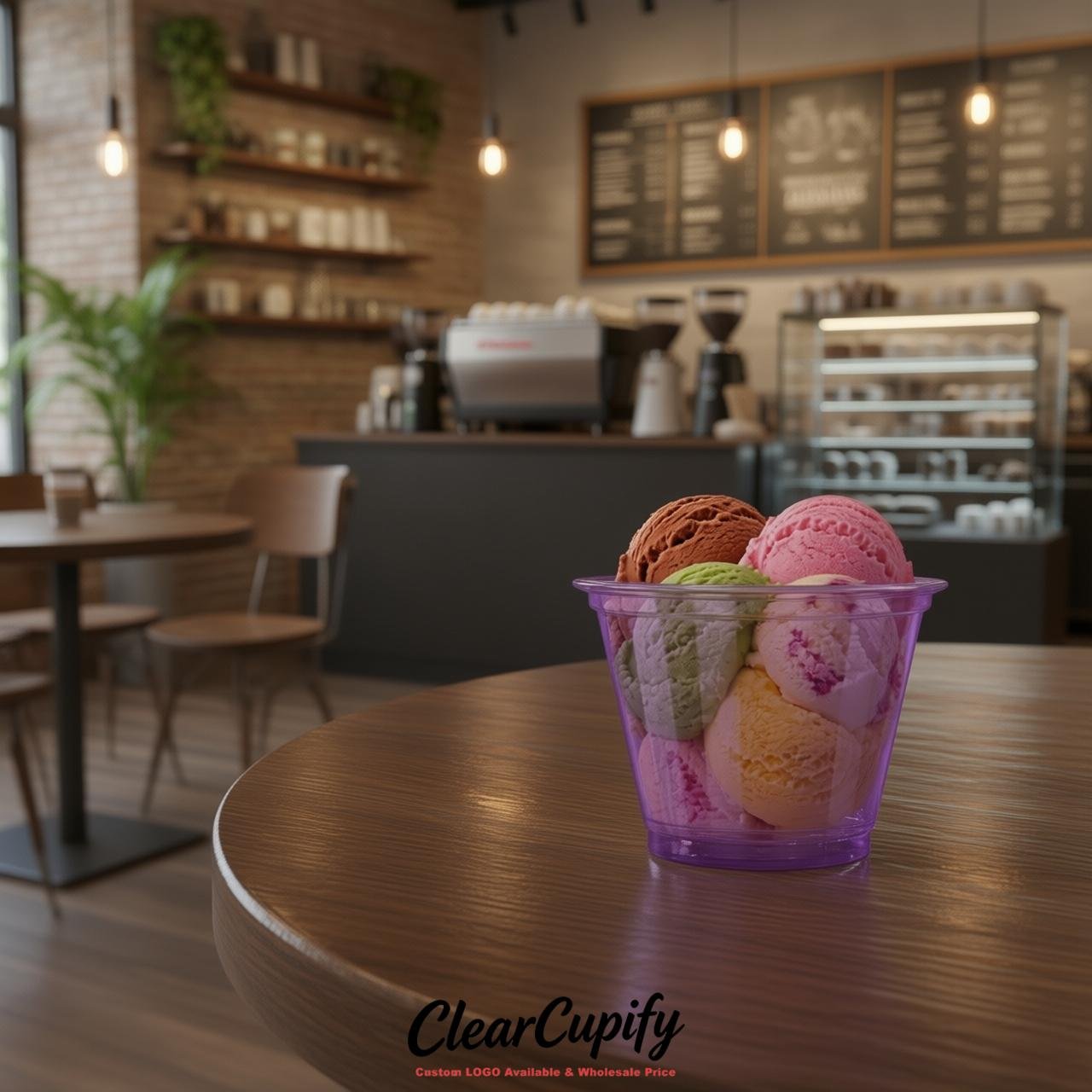 Purple Clear Plastic Ice Cream Cups Wholesale with Custom Logo