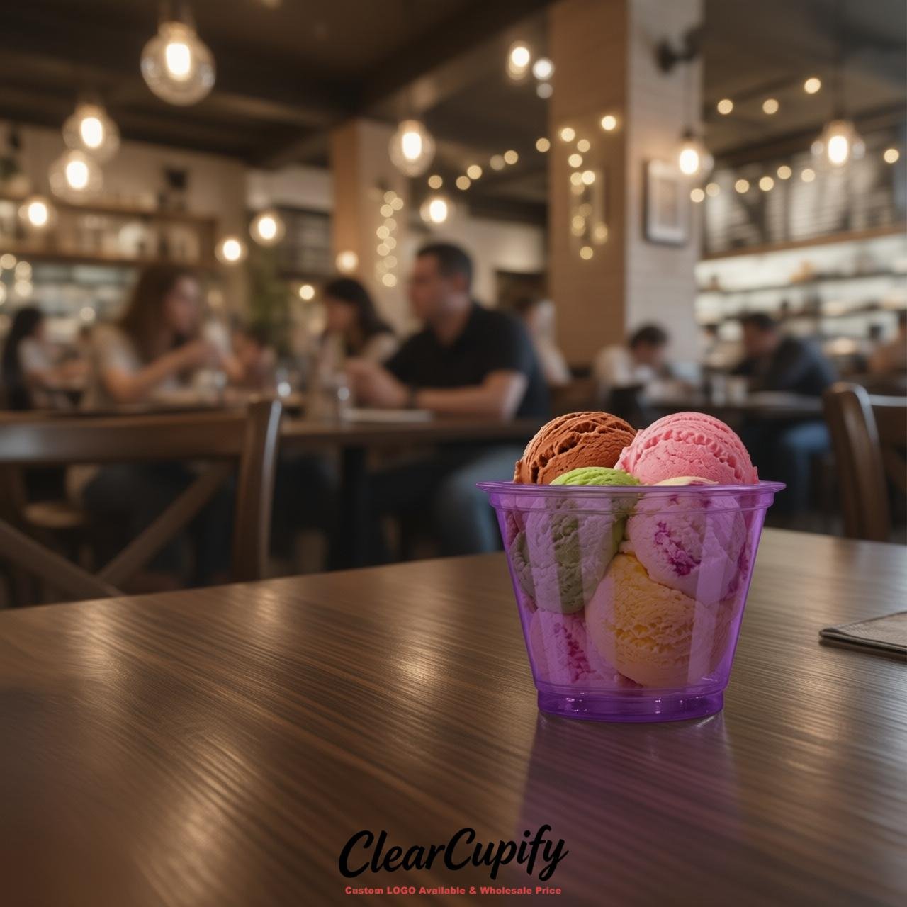 Purple Clear Plastic Ice Cream Cups Wholesale with Custom Logo