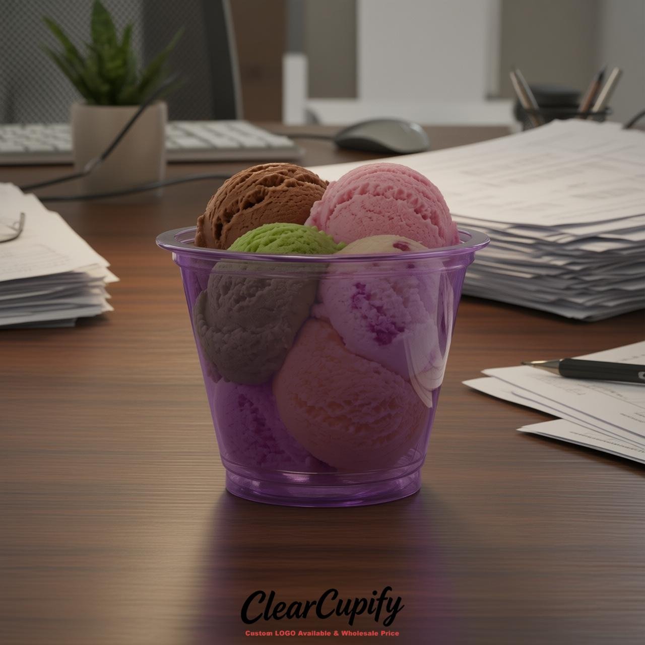 Purple Clear Plastic Ice Cream Cups Wholesale with Custom Logo