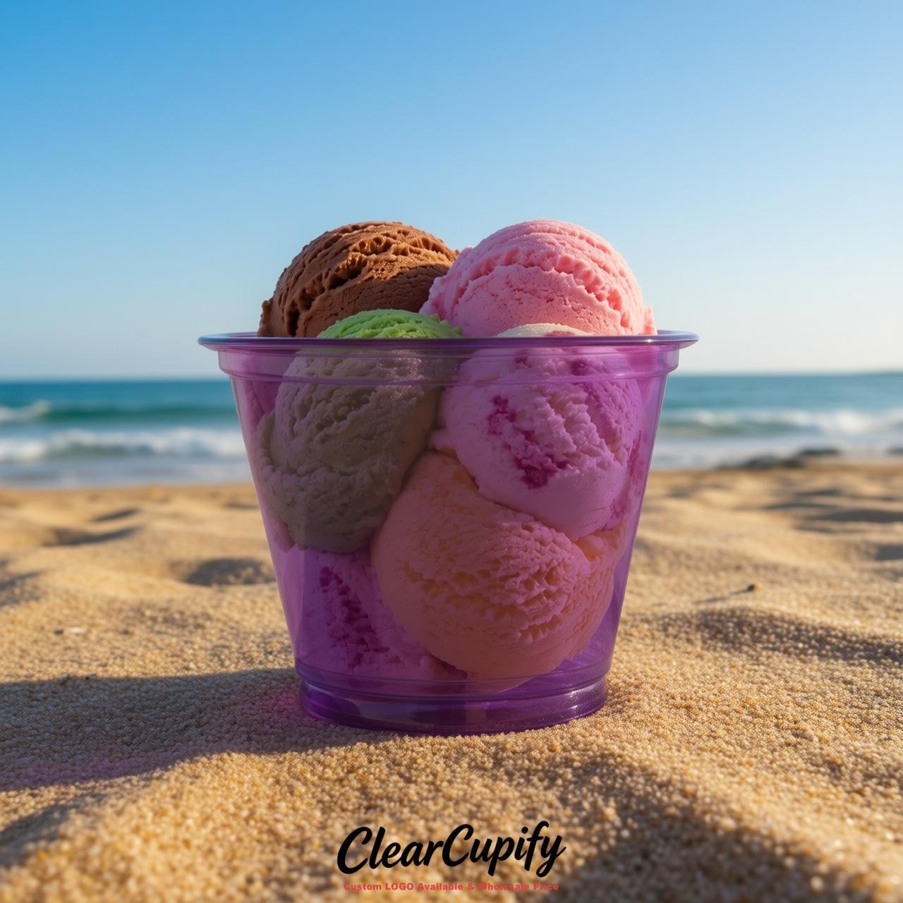 Purple Clear Plastic Ice Cream Cups Wholesale with Custom Logo