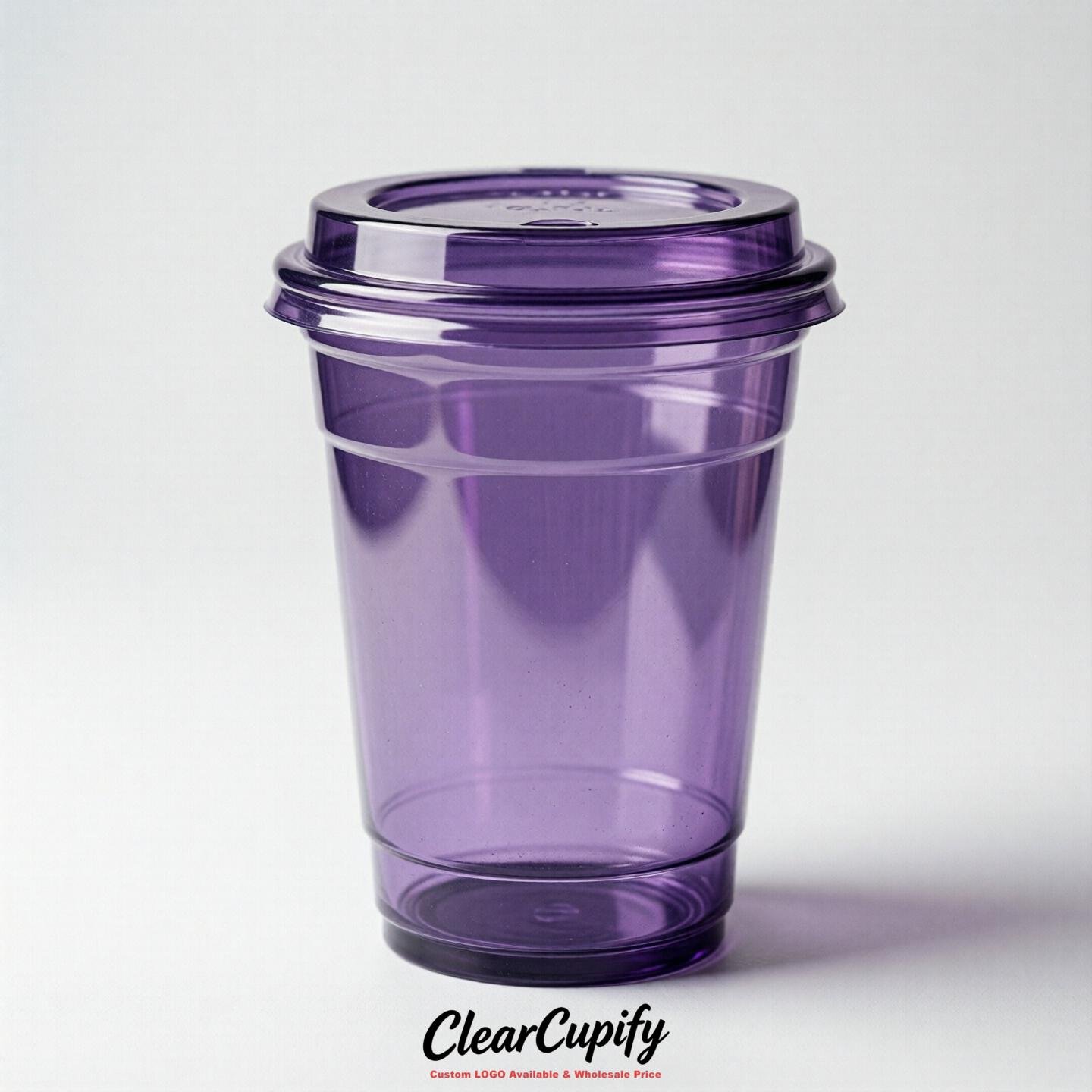 Blank Translucent Purple Clear Plastic Cups with Lids - Choice of PET/PP/PLA