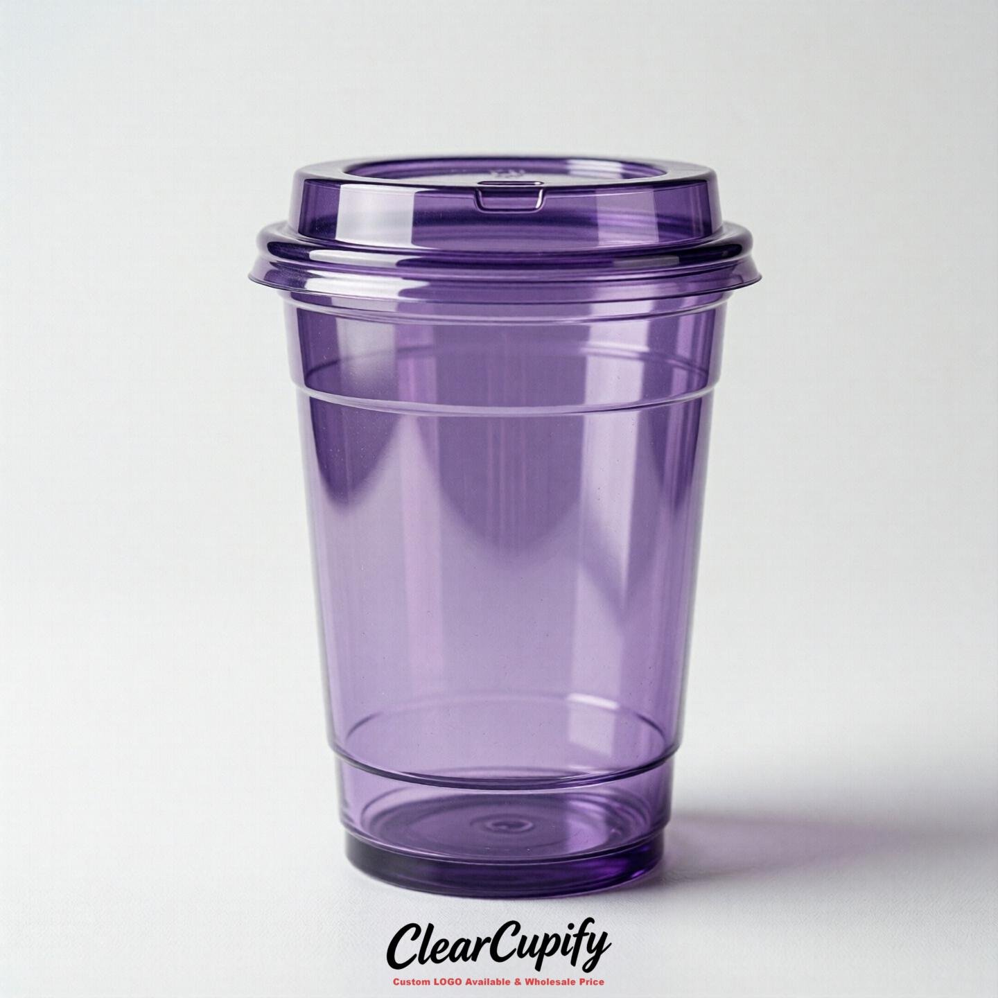 Blank Translucent Purple Clear Plastic Cups with Lids - Choice of PET/PP/PLA