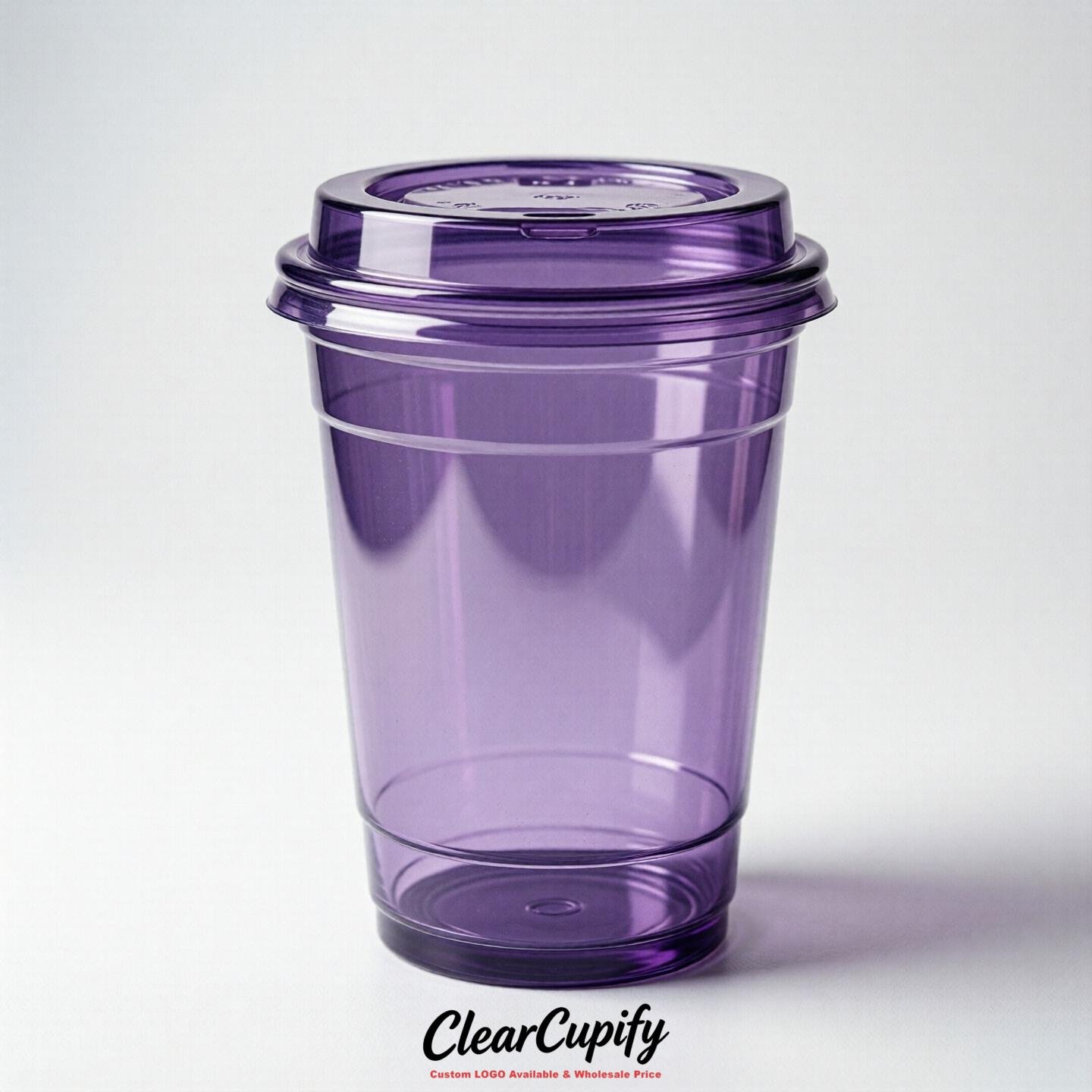 Blank Translucent Purple Clear Plastic Cups with Lids - Choice of PET/PP/PLA