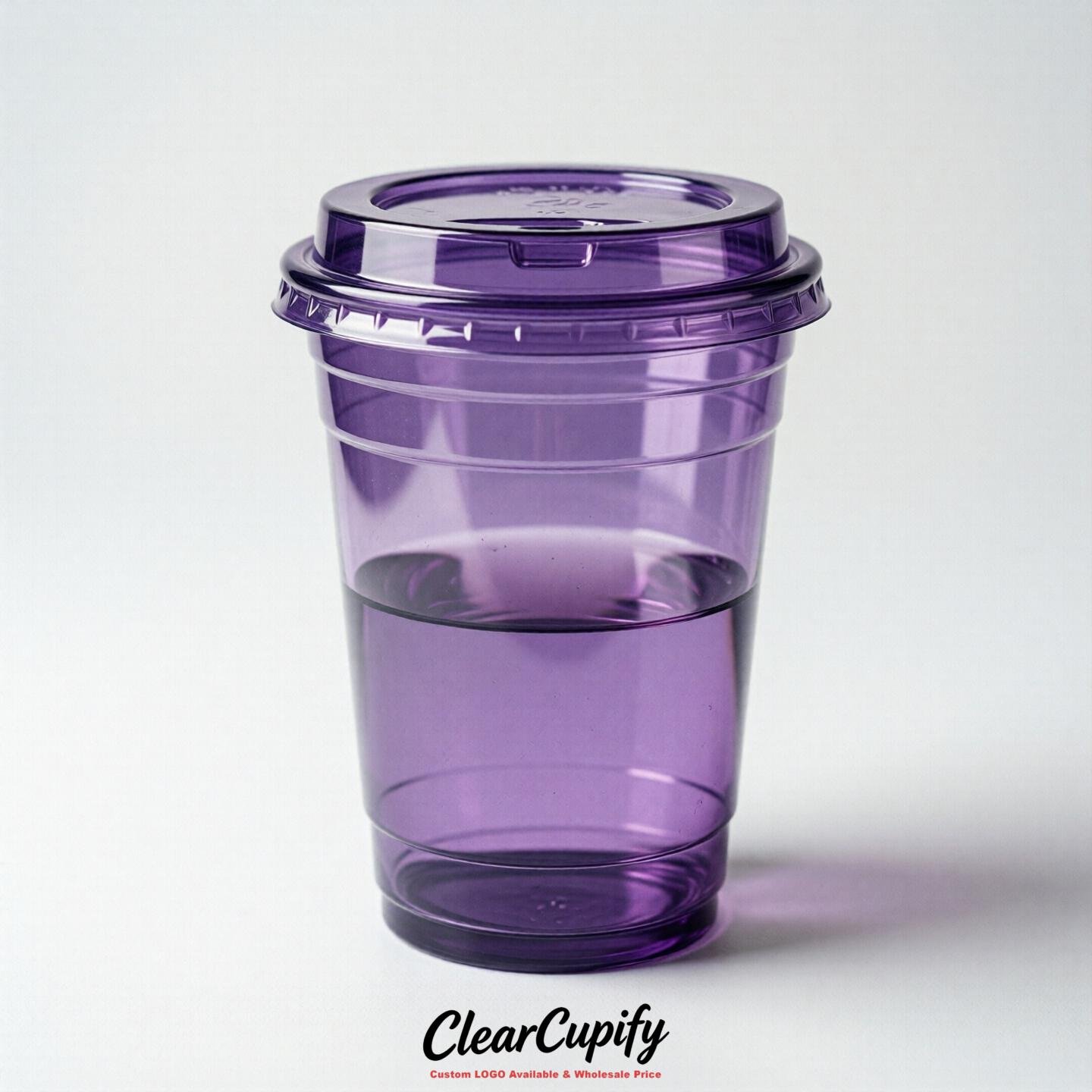 Blank Translucent Purple Clear Plastic Cups with Lids - Choice of PET/PP/PLA