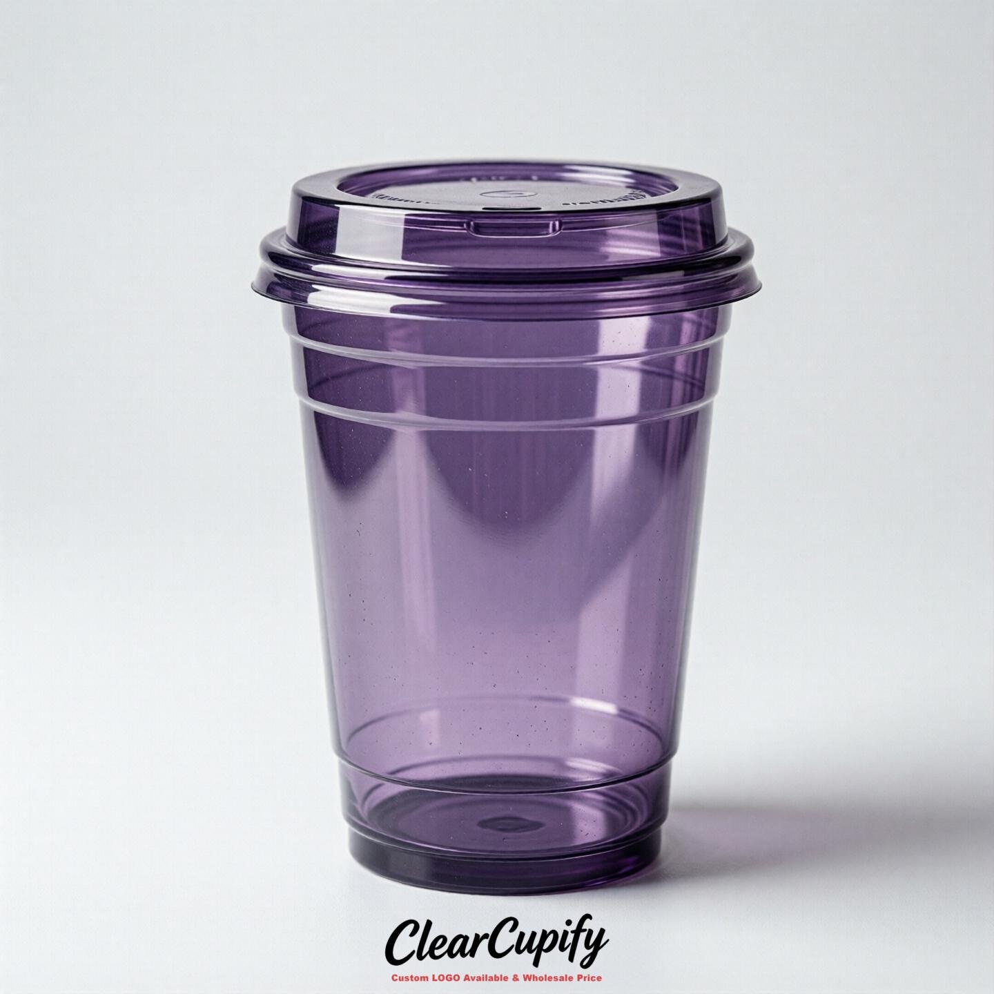 Blank Translucent Purple Clear Plastic Cups with Lids - Choice of PET/PP/PLA