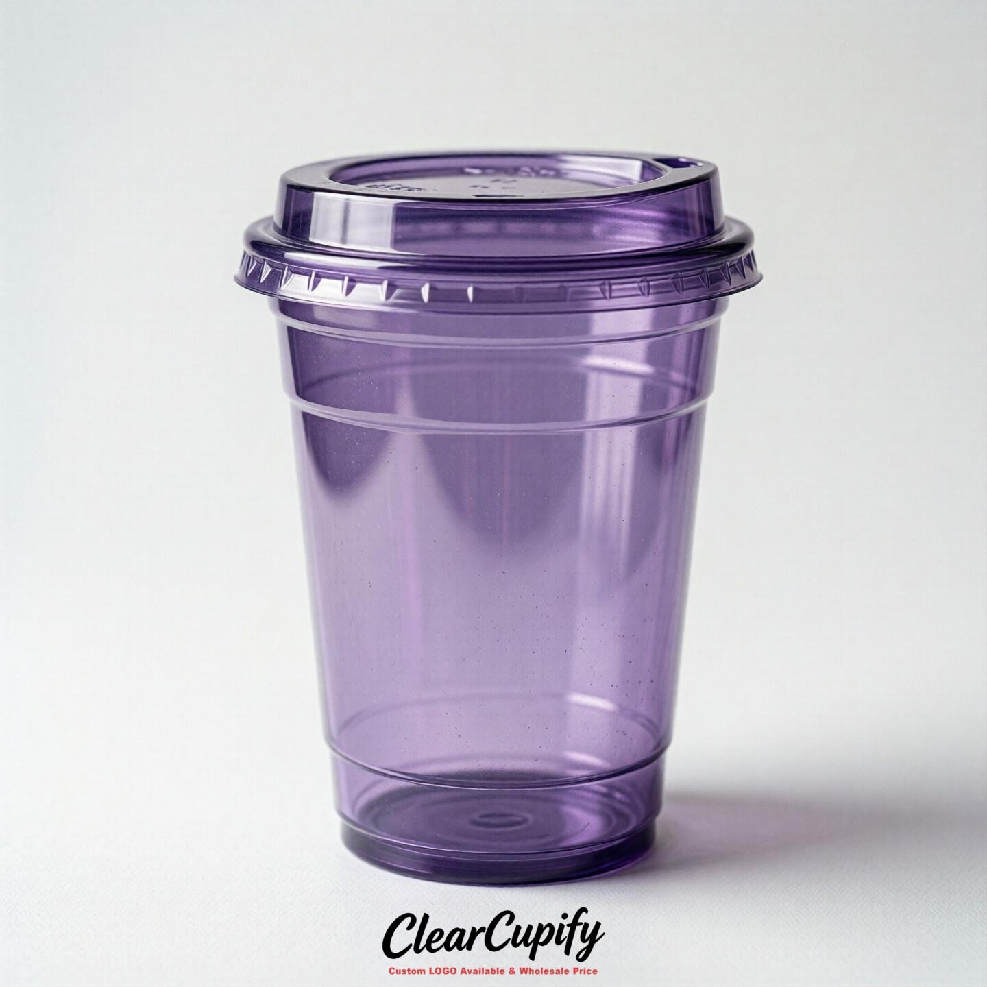 Blank Translucent Purple Clear Plastic Cups with Lids - Choice of PET/PP/PLA