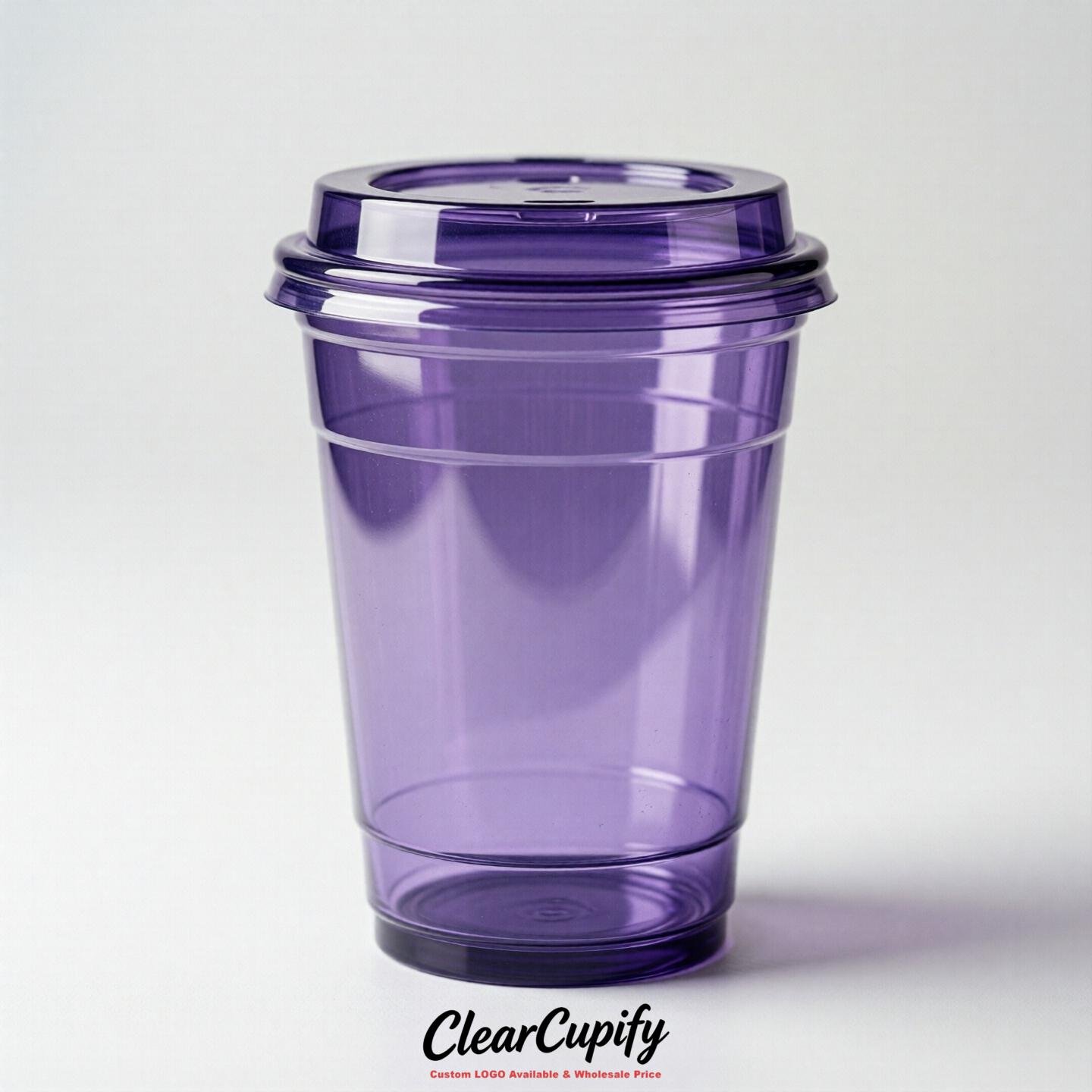Blank Translucent Purple Clear Plastic Cups with Lids - Choice of PET/PP/PLA