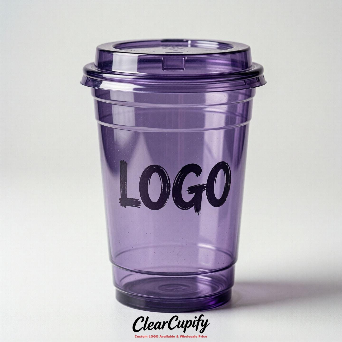 Purple Clear Plastic Cups with Custom Logo 12oz / 16oz / 20oz / 24oz / 32oz