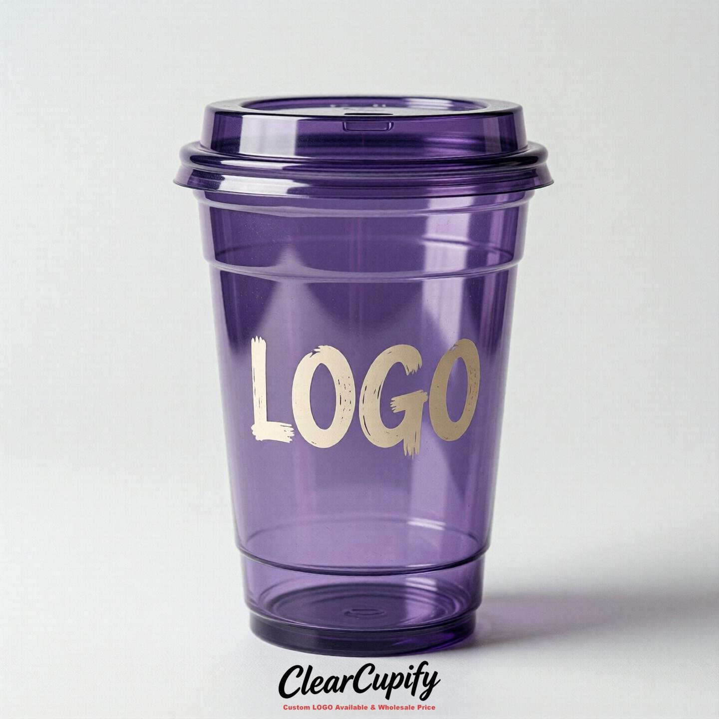 Purple Clear Plastic Cups with Custom Logo 12oz / 16oz / 20oz / 24oz / 32oz