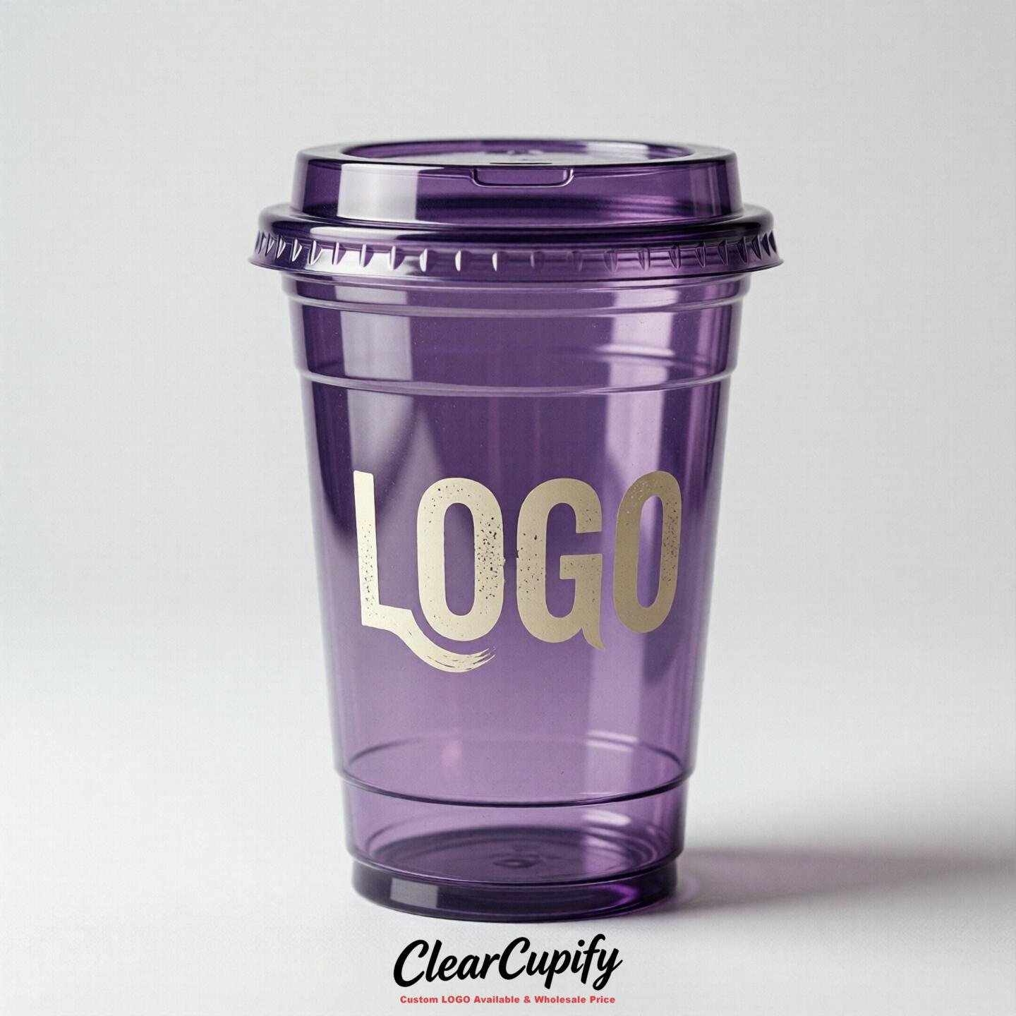 Purple Clear Plastic Cups with Custom Logo 12oz / 16oz / 20oz / 24oz / 32oz