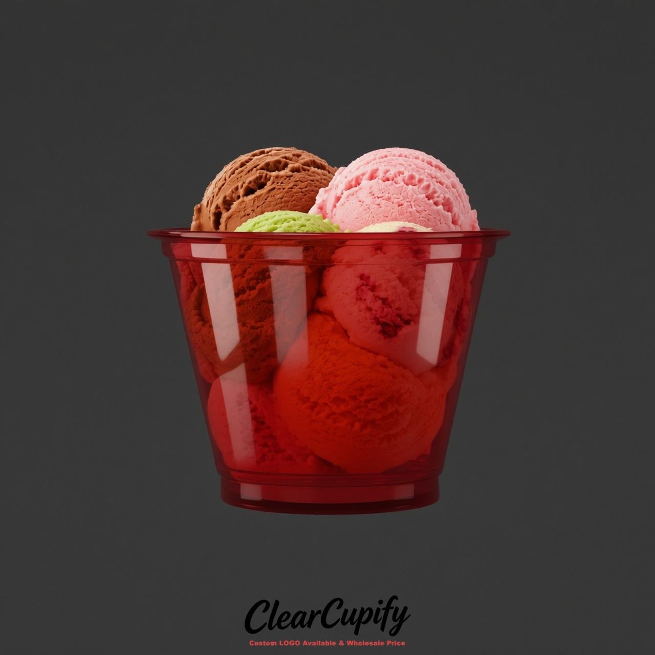 Red Clear Plastic Ice Cream Cups Wholesale with Custom Logo