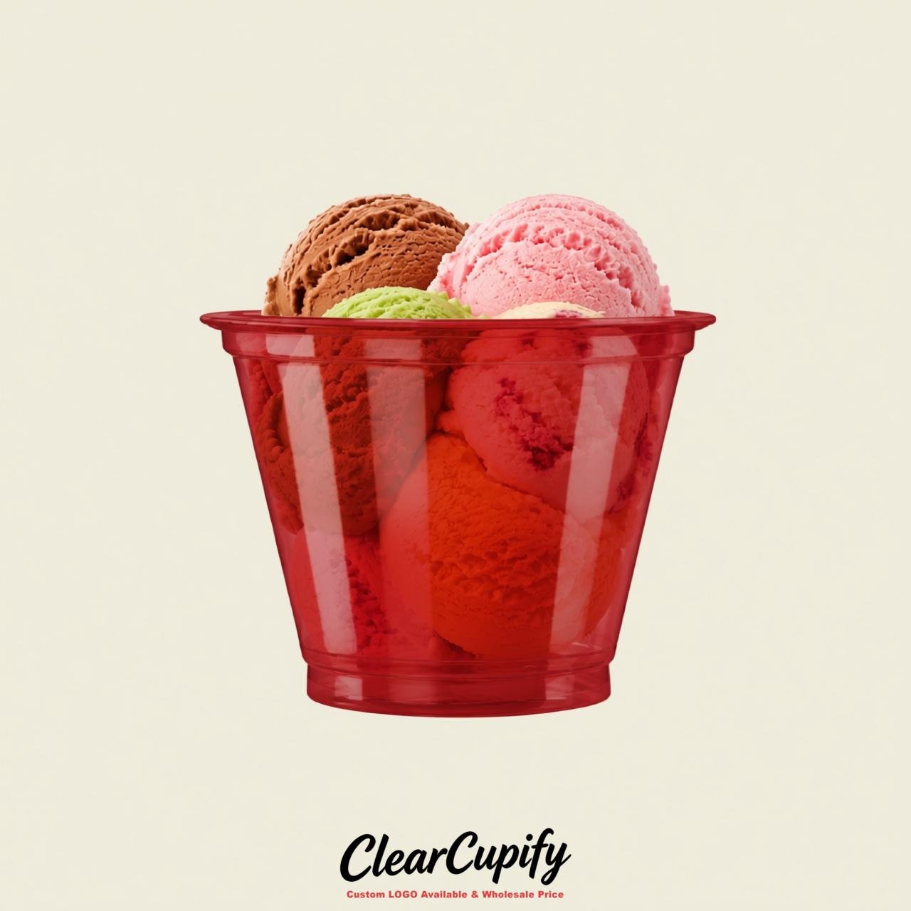 Red Clear Plastic Ice Cream Cups Wholesale with Custom Logo