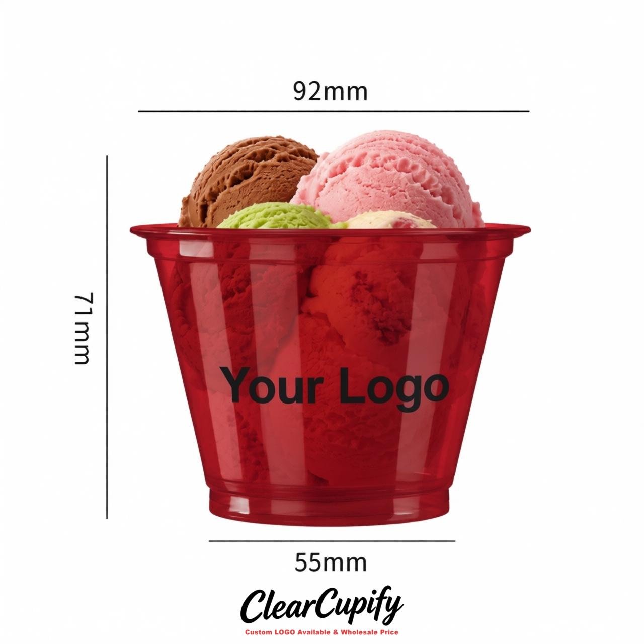 Red Clear Plastic Ice Cream Cups Wholesale with Custom Logo