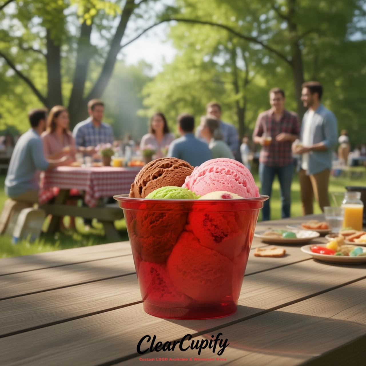 Red Clear Plastic Ice Cream Cups Wholesale with Custom Logo