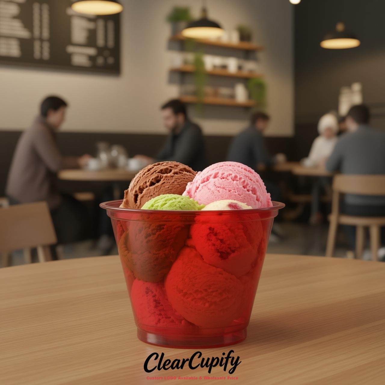 Red Clear Plastic Ice Cream Cups Wholesale with Custom Logo