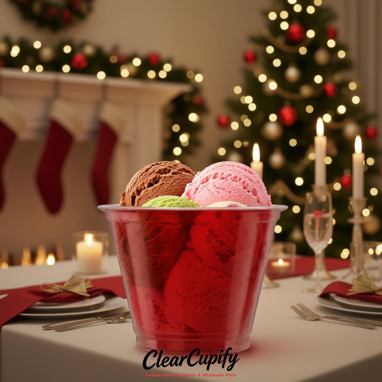 Red Clear Plastic Ice Cream Cups Wholesale with Custom Logo