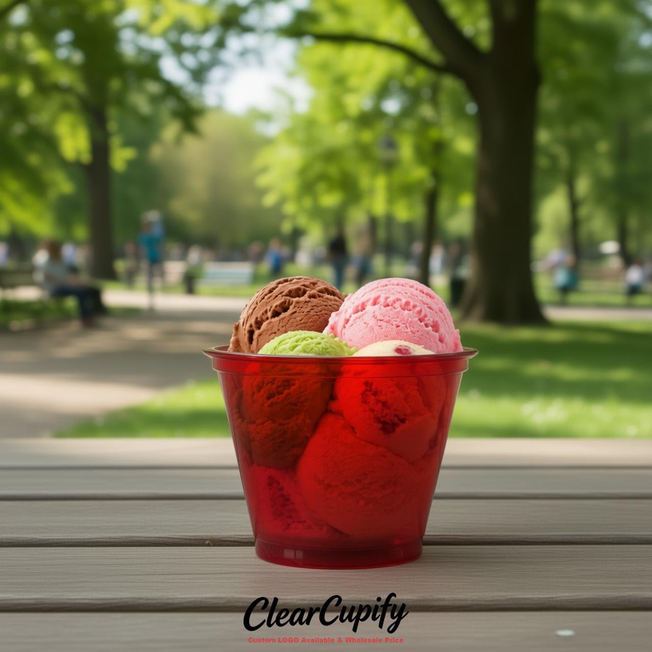 Red Clear Plastic Ice Cream Cups Wholesale with Custom Logo