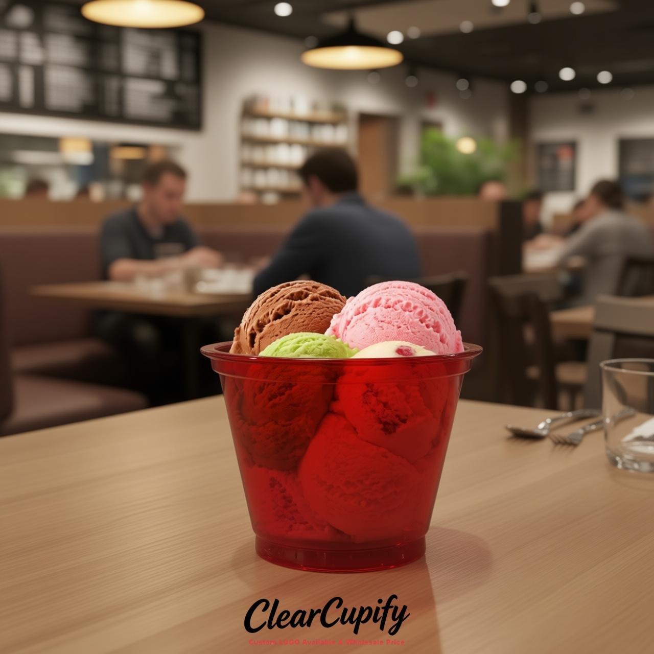 Red Clear Plastic Ice Cream Cups Wholesale with Custom Logo