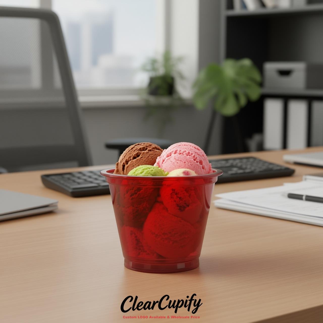 Red Clear Plastic Ice Cream Cups Wholesale with Custom Logo