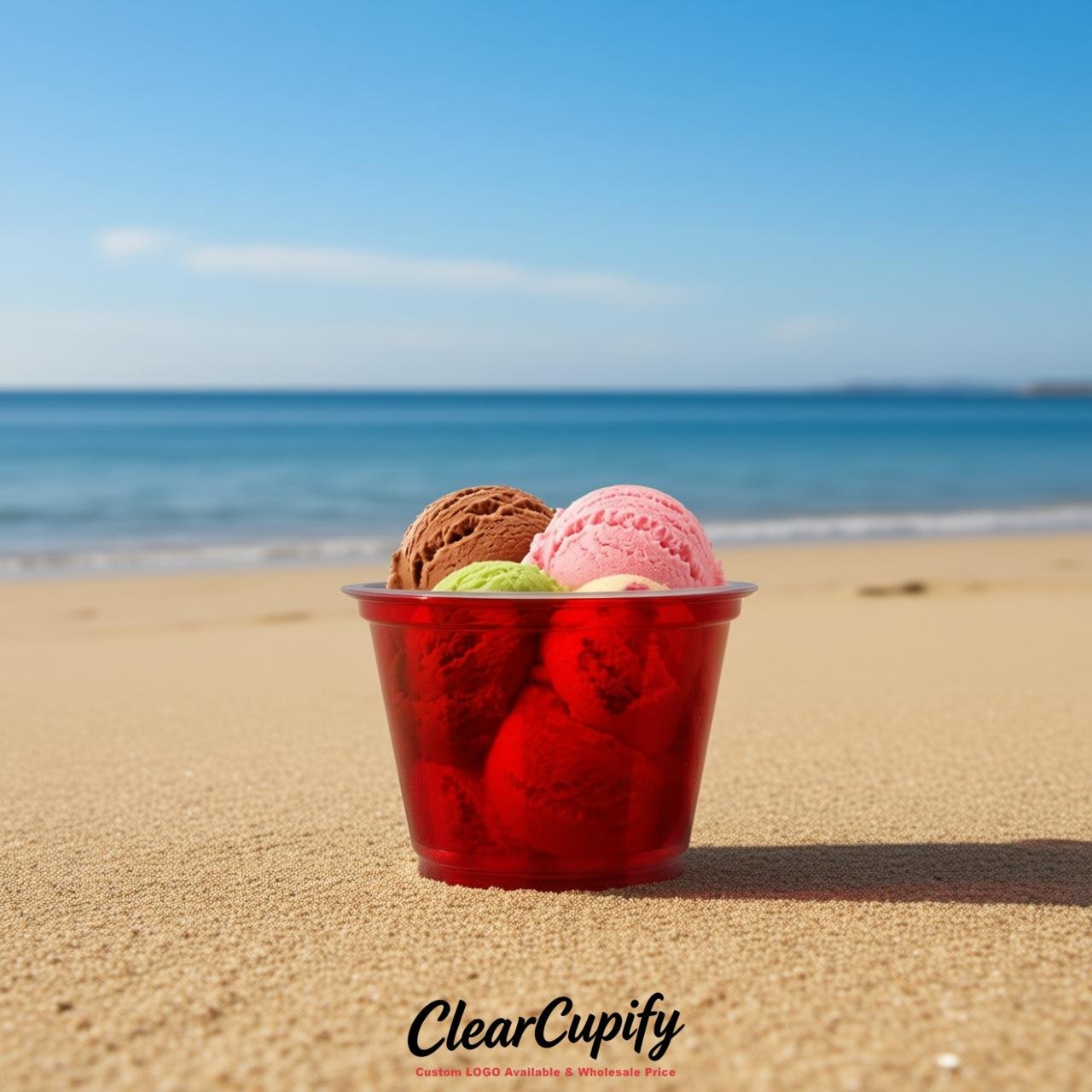 Red Clear Plastic Ice Cream Cups Wholesale with Custom Logo