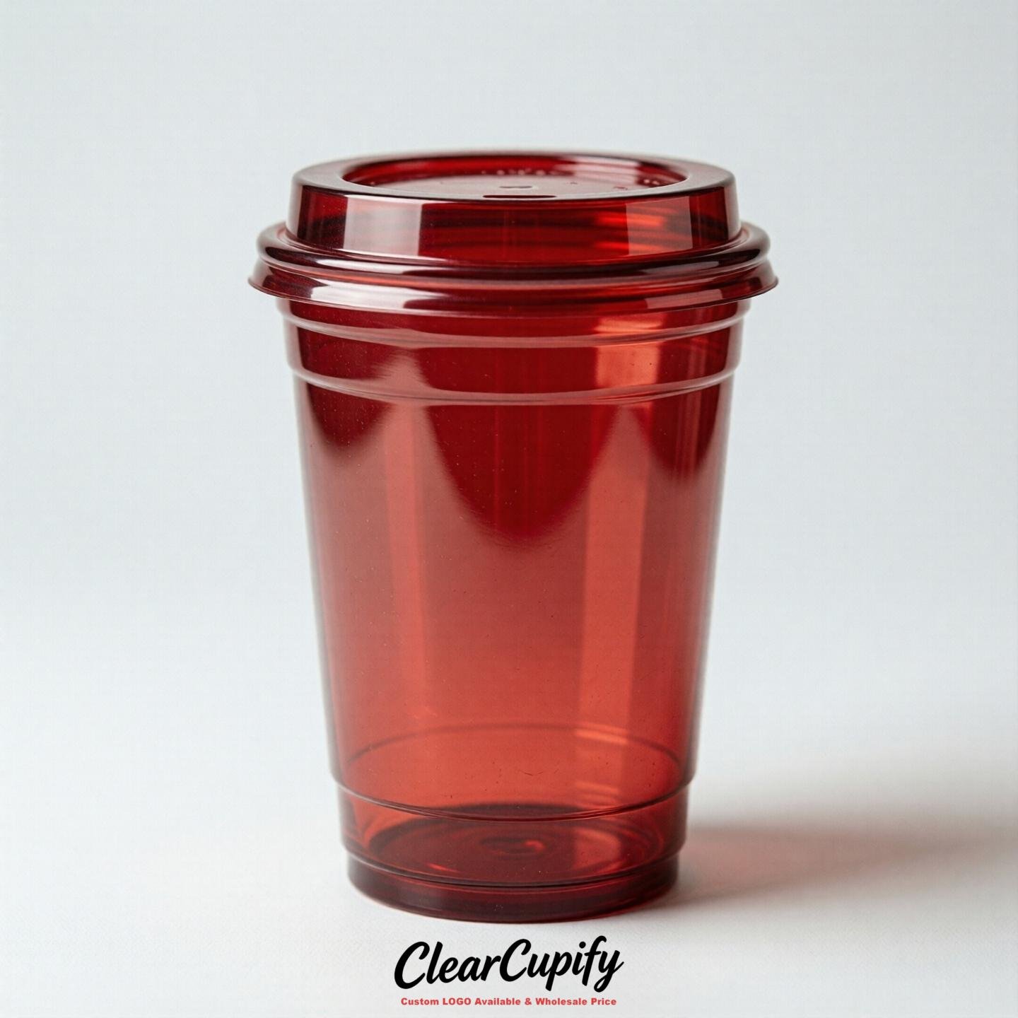 Blank Translucent Red Clear Plastic Cups with Lids - Choice of PET/PP/PLA