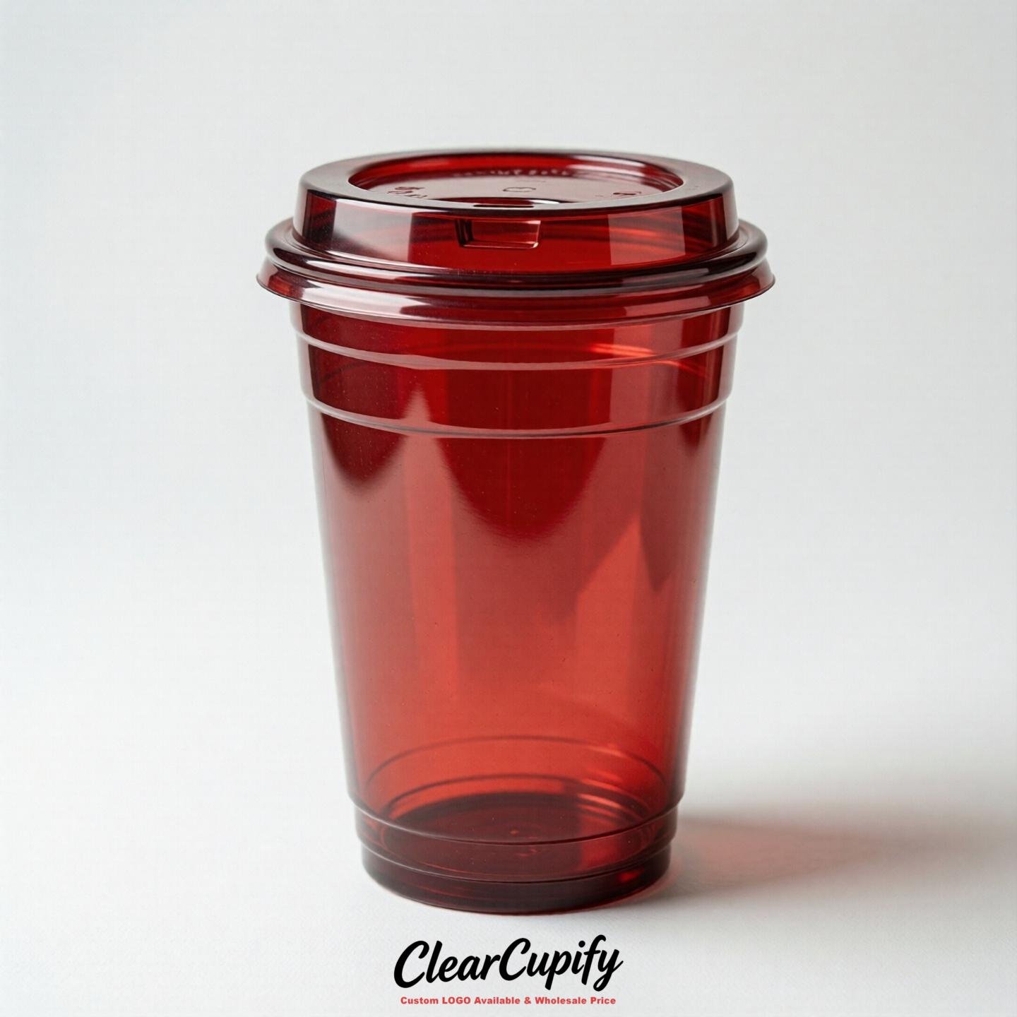 Blank Translucent Red Clear Plastic Cups with Lids - Choice of PET/PP/PLA