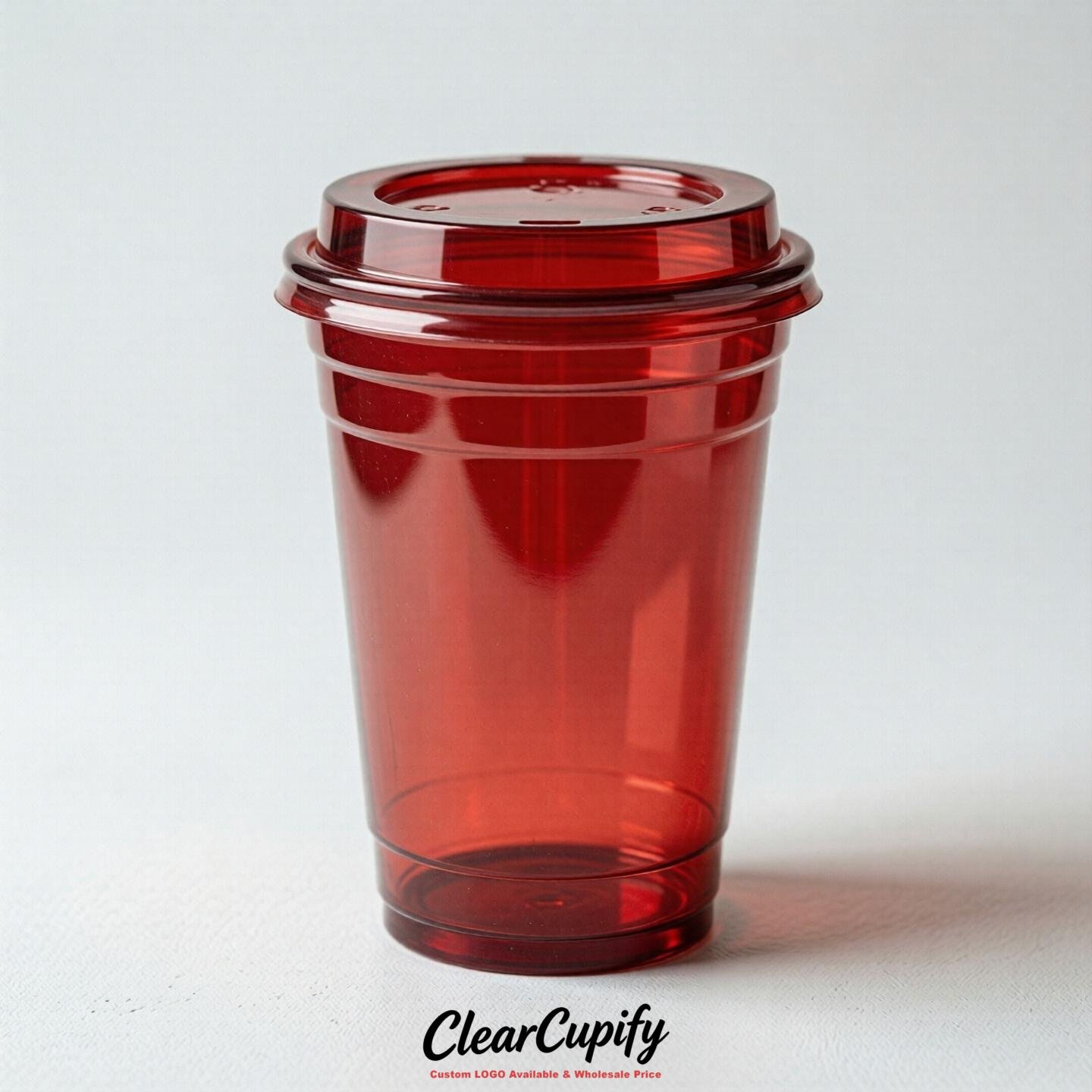 Blank Translucent Red Clear Plastic Cups with Lids - Choice of PET/PP/PLA