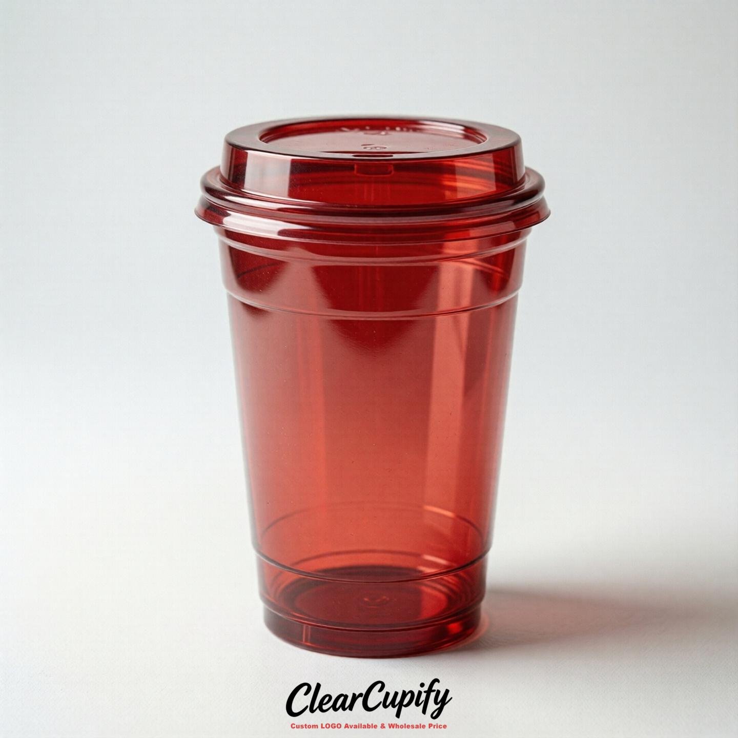 Blank Translucent Red Clear Plastic Cups with Lids - Choice of PET/PP/PLA