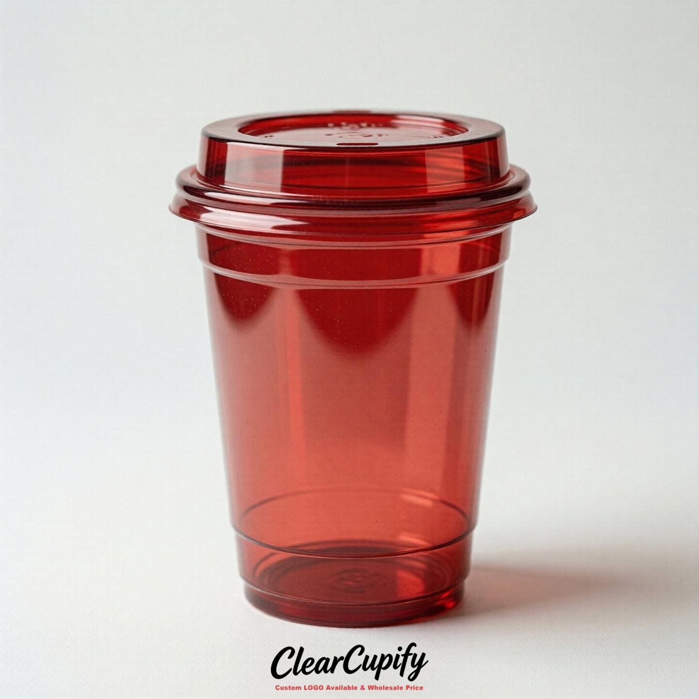 Blank Translucent Red Clear Plastic Cups with Lids - Choice of PET/PP/PLA