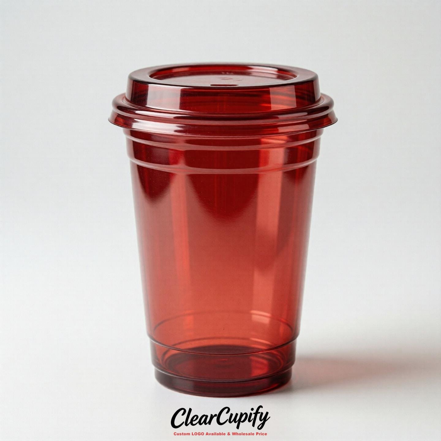 Blank Translucent Red Clear Plastic Cups with Lids - Choice of PET/PP/PLA