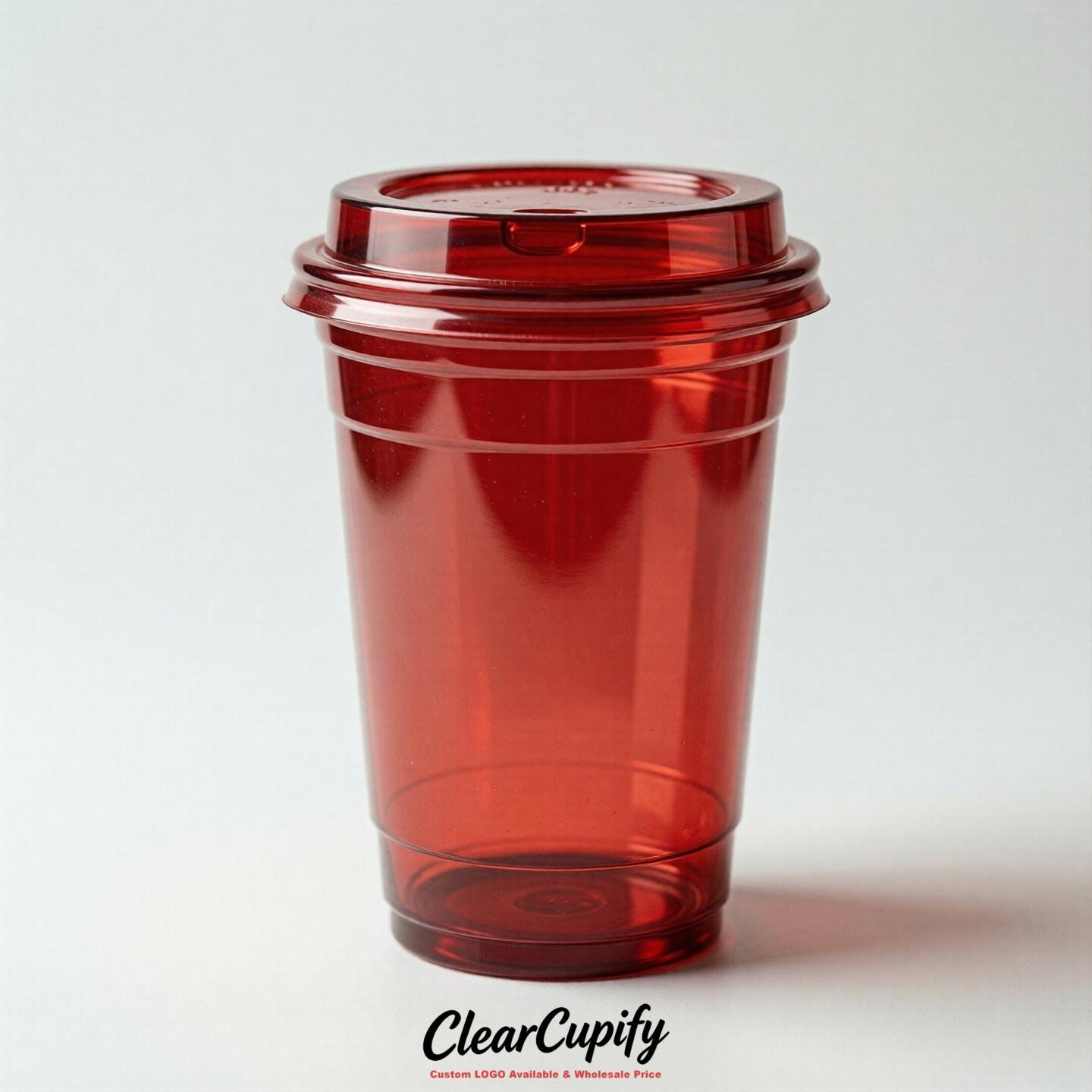 Blank Translucent Red Clear Plastic Cups with Lids - Choice of PET/PP/PLA
