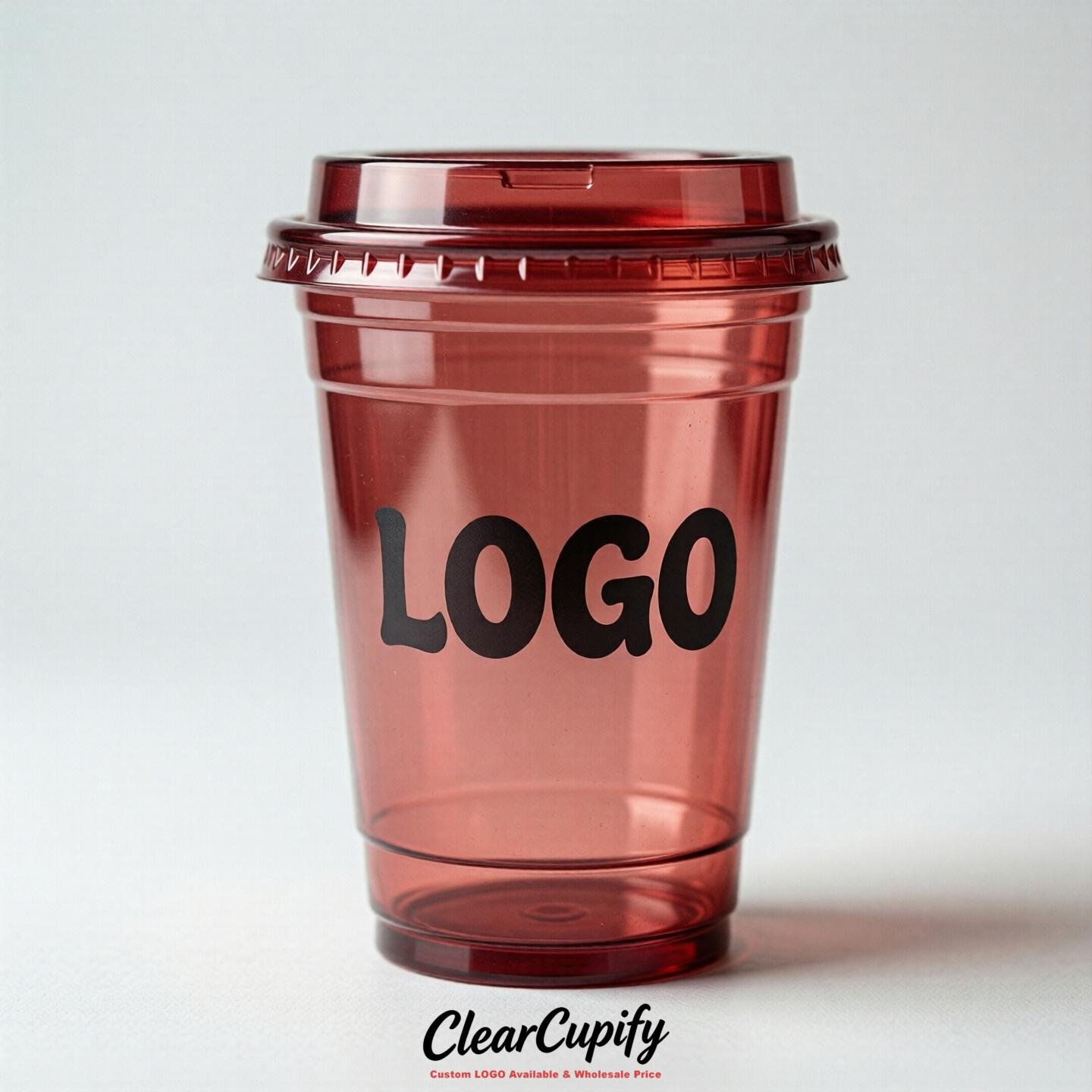 Red Clear Plastic Cups with Custom Logo 12oz / 16oz / 20oz / 24oz / 32oz