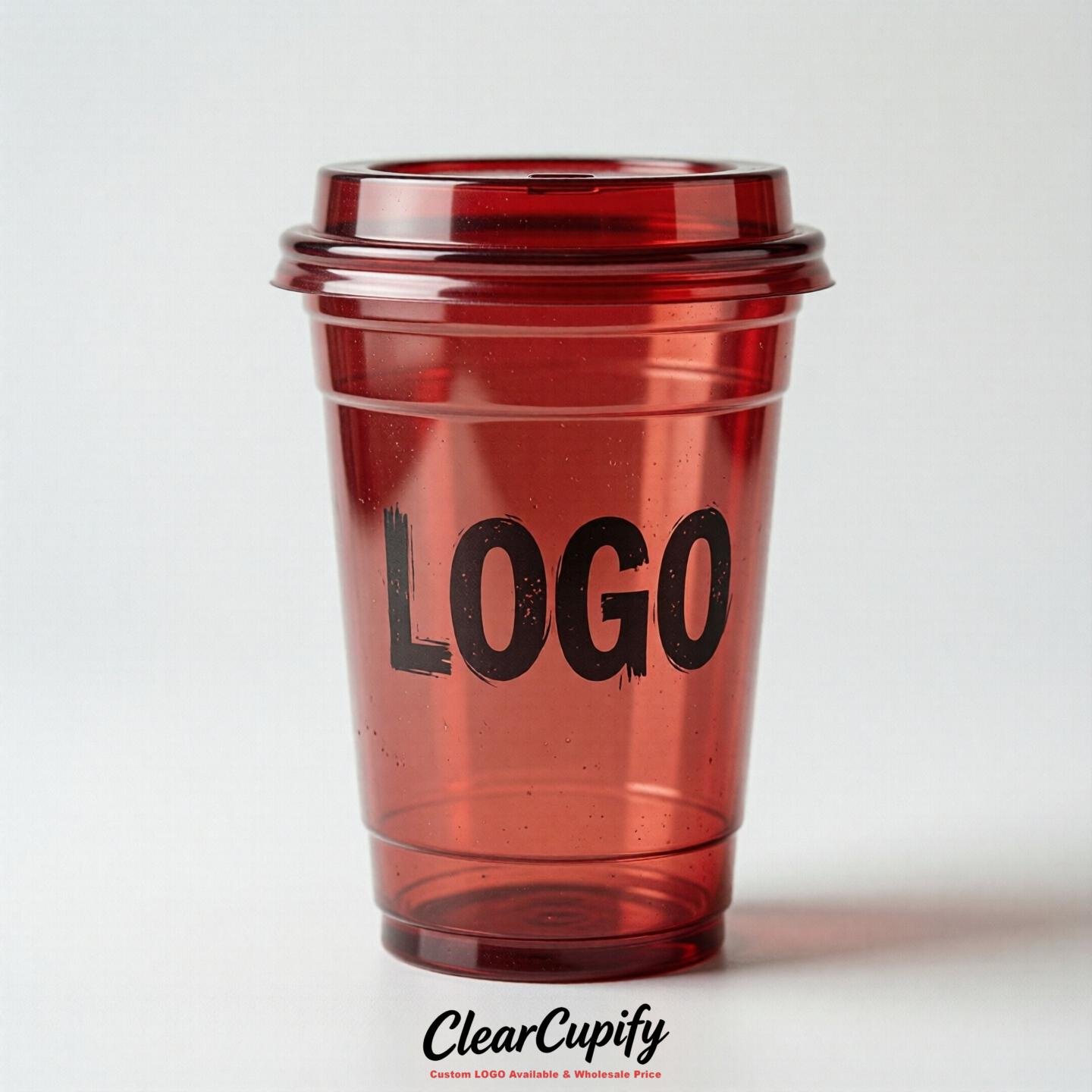 Red Clear Plastic Cups with Custom Logo 12oz / 16oz / 20oz / 24oz / 32oz