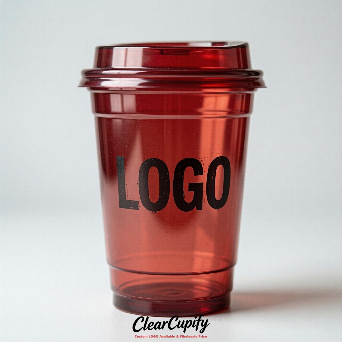 Red Clear Plastic Cups with Custom Logo 12oz / 16oz / 20oz / 24oz / 32oz