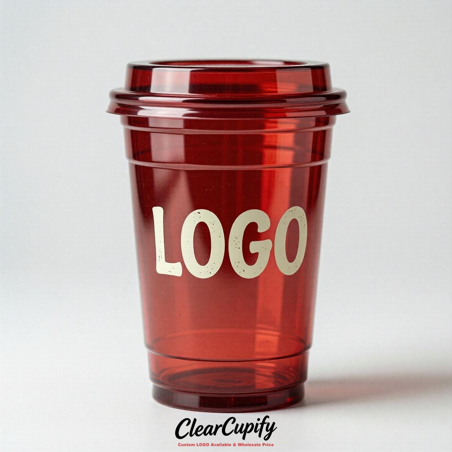 Red Clear Plastic Cups with Custom Logo 12oz / 16oz / 20oz / 24oz / 32oz