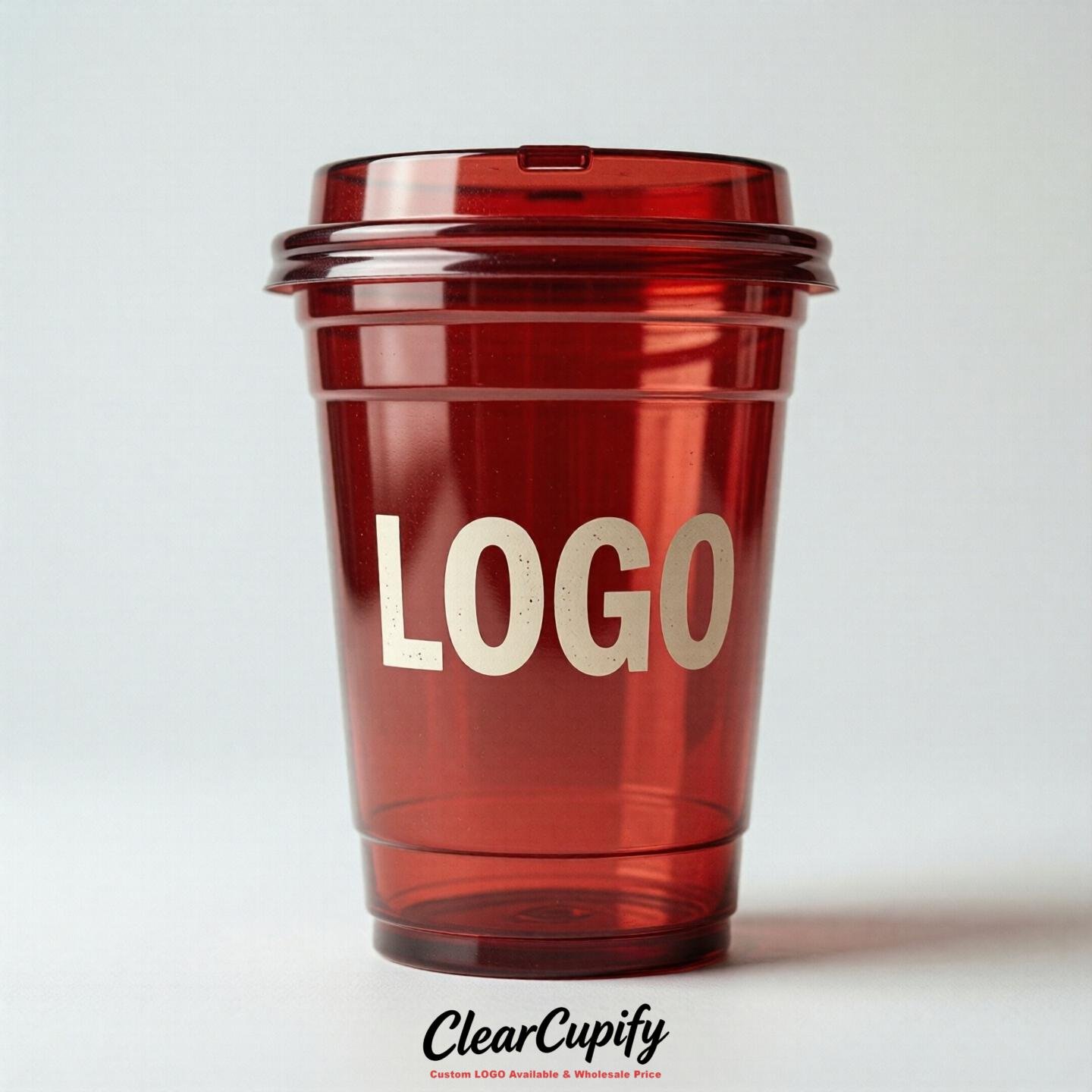 Red Clear Plastic Cups with Custom Logo 12oz / 16oz / 20oz / 24oz / 32oz