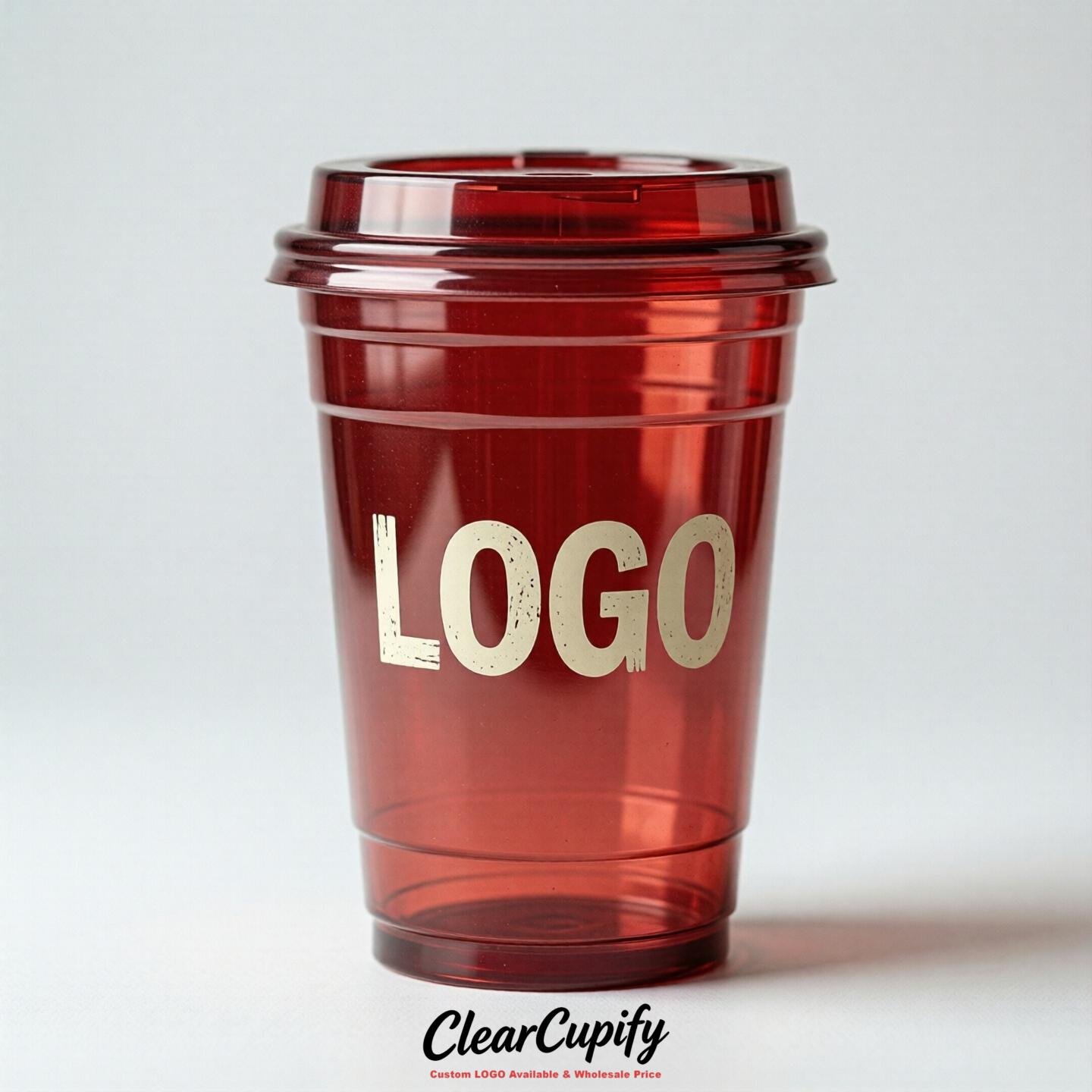 Red Clear Plastic Cups with Custom Logo 12oz / 16oz / 20oz / 24oz / 32oz