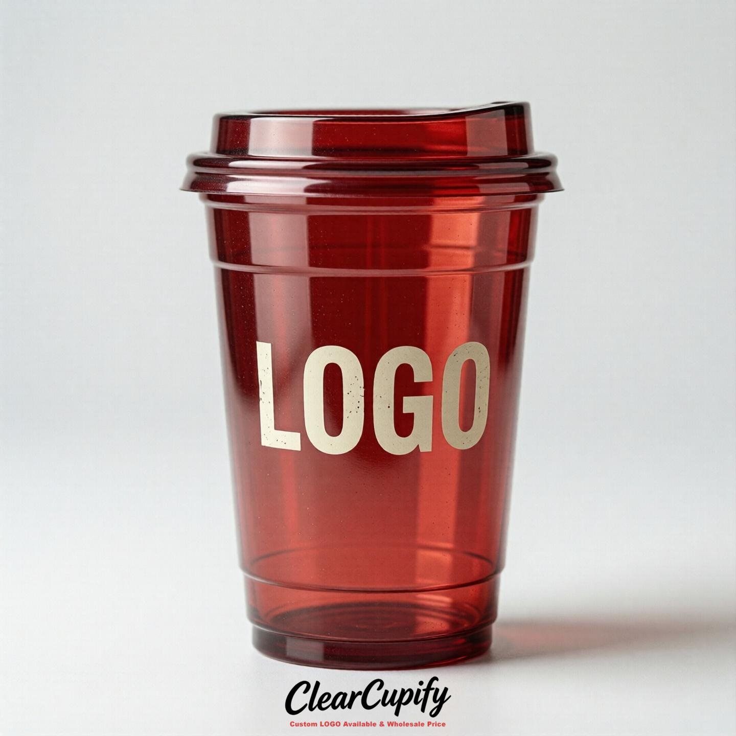 Red Clear Plastic Cups with Custom Logo 12oz / 16oz / 20oz / 24oz / 32oz