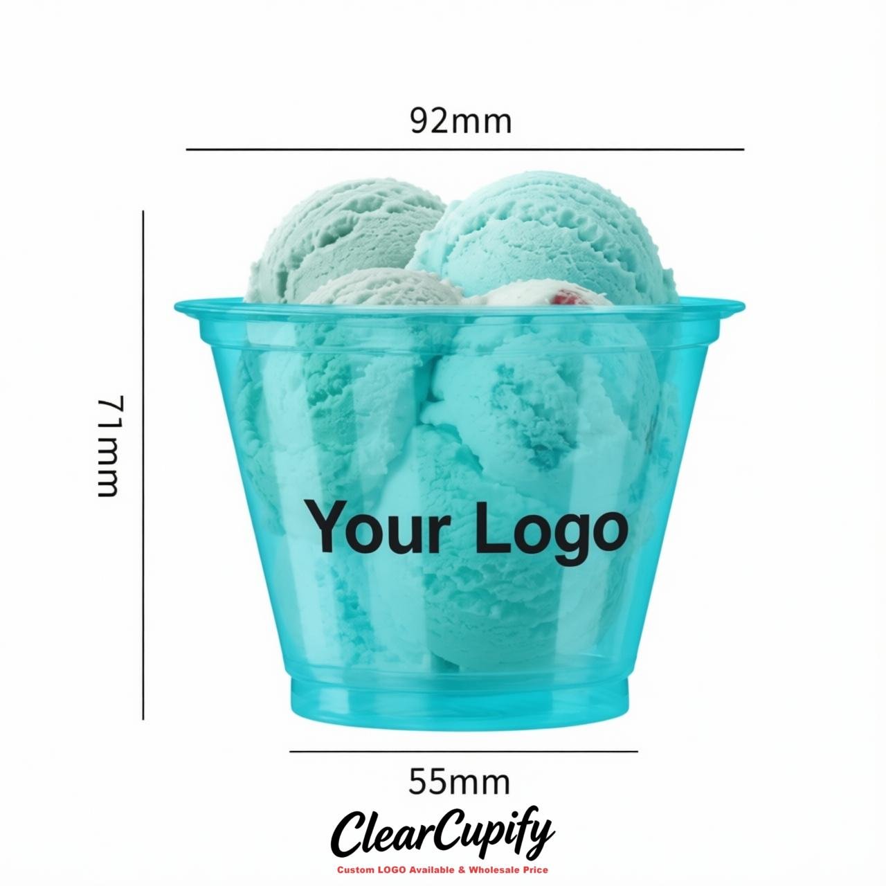 Robin Egg Blue Clear Plastic Ice Cream Cups Wholesale with Custom Logo