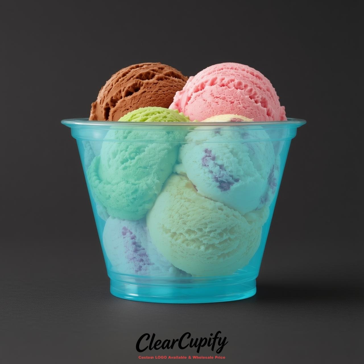 Robin Egg Blue Clear Plastic Ice Cream Cups Wholesale with Custom Logo