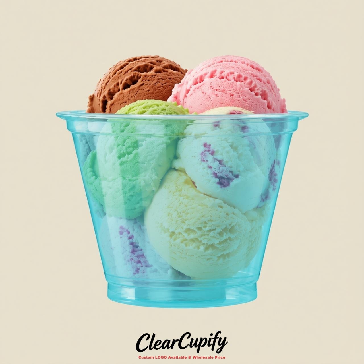 Robin Egg Blue Clear Plastic Ice Cream Cups Wholesale with Custom Logo