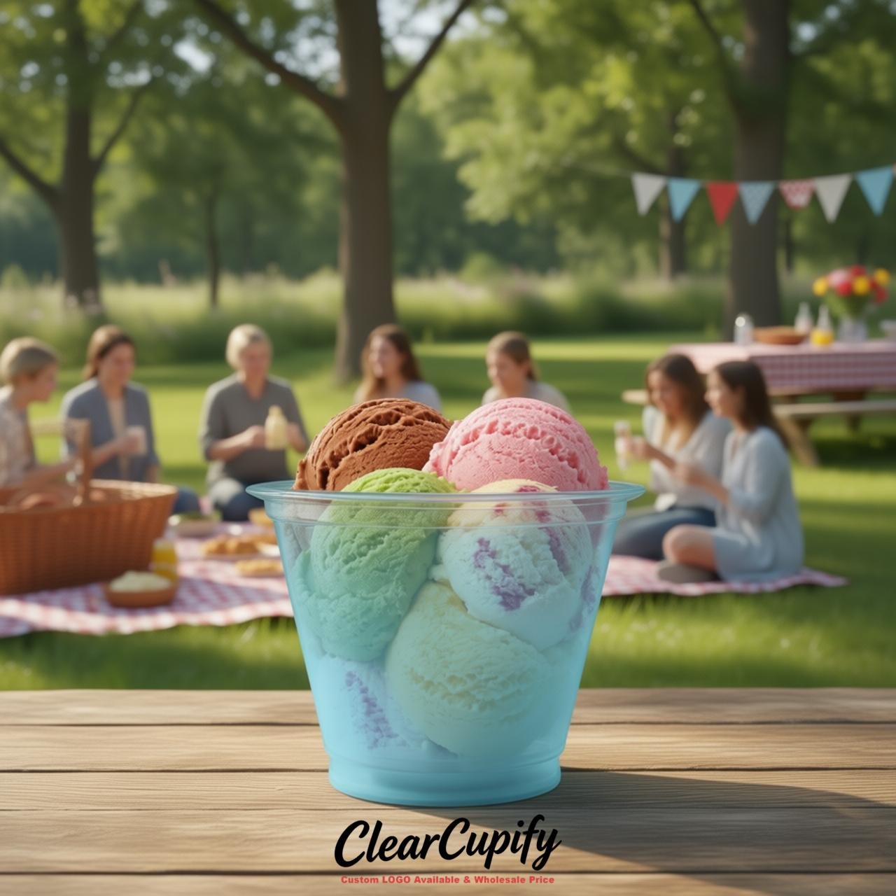 Robin Egg Blue Clear Plastic Ice Cream Cups Wholesale with Custom Logo