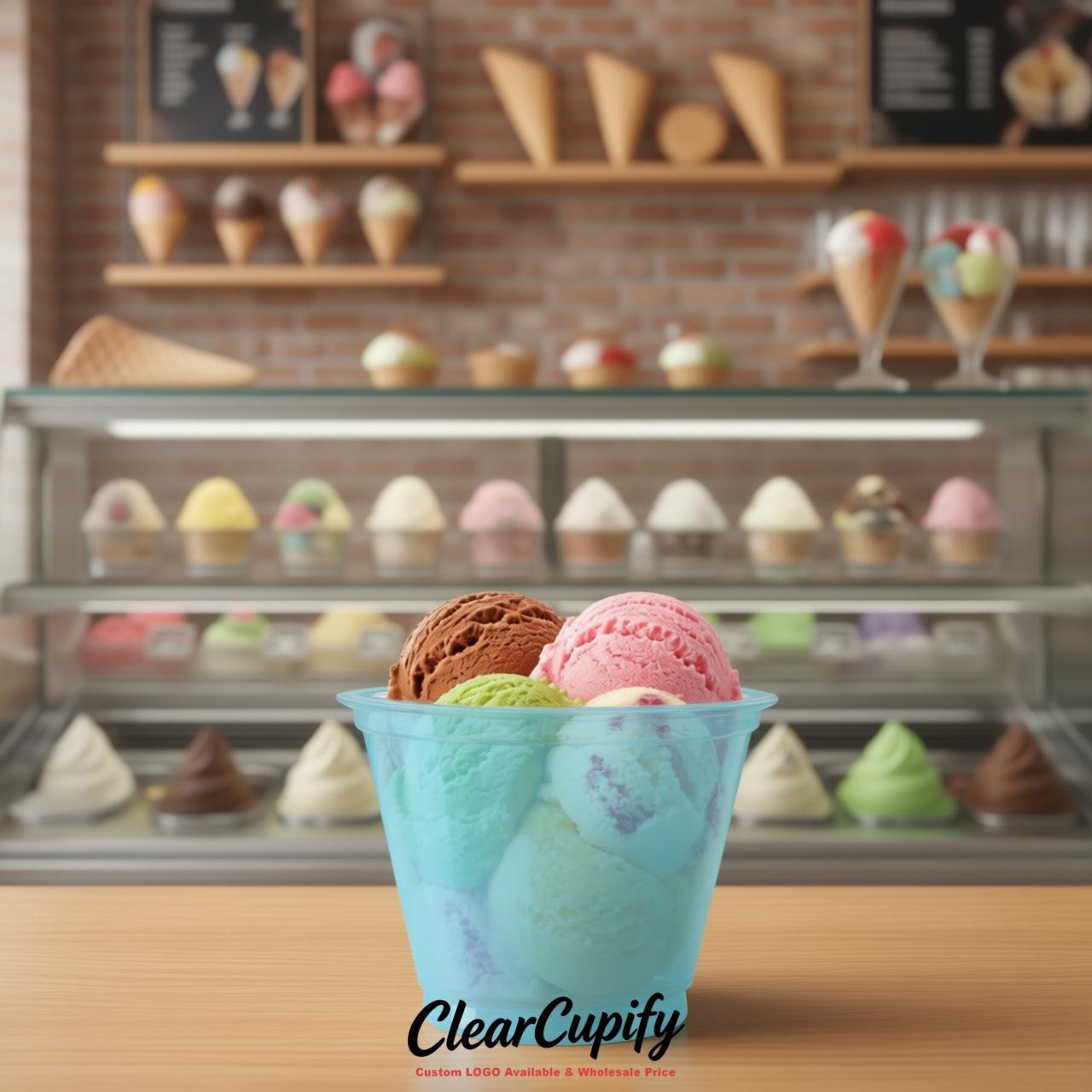 Robin Egg Blue Clear Plastic Ice Cream Cups Wholesale with Custom Logo