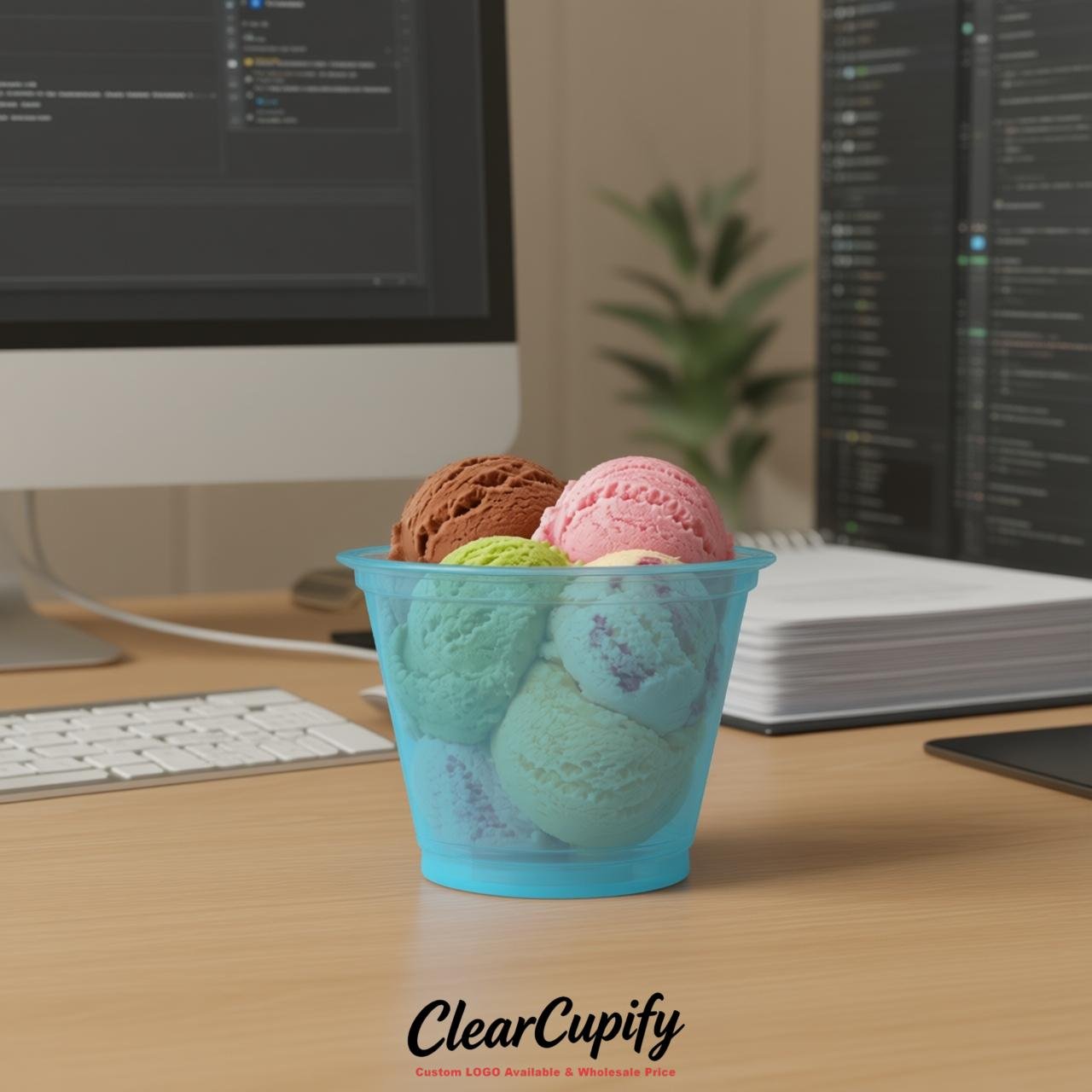 Robin Egg Blue Clear Plastic Ice Cream Cups Wholesale with Custom Logo