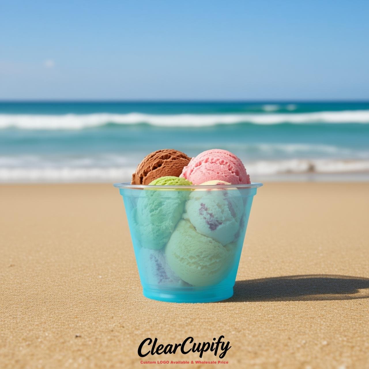 Robin Egg Blue Clear Plastic Ice Cream Cups Wholesale with Custom Logo Robin Egg Blue Clear Plastic Ice Cream Cups Wholesale with Custom Logo